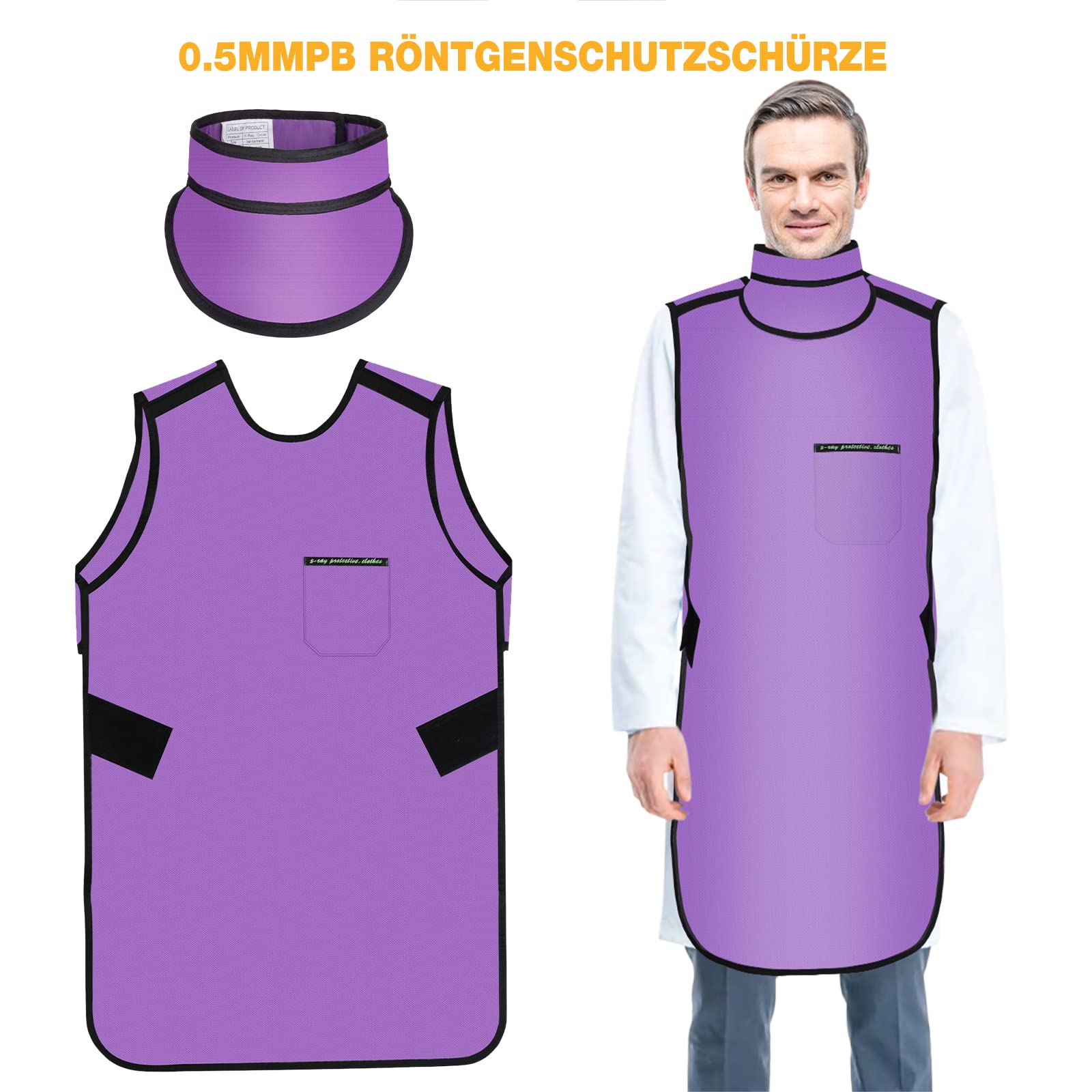 Tablier de protection contre les rayons X avec protection thyroïdienne - 0,5 mmPb - Léger - Blindage en plomb - Vêtement de protection pour dentistes - Gilet de protection équivalent pour hôpitaux,