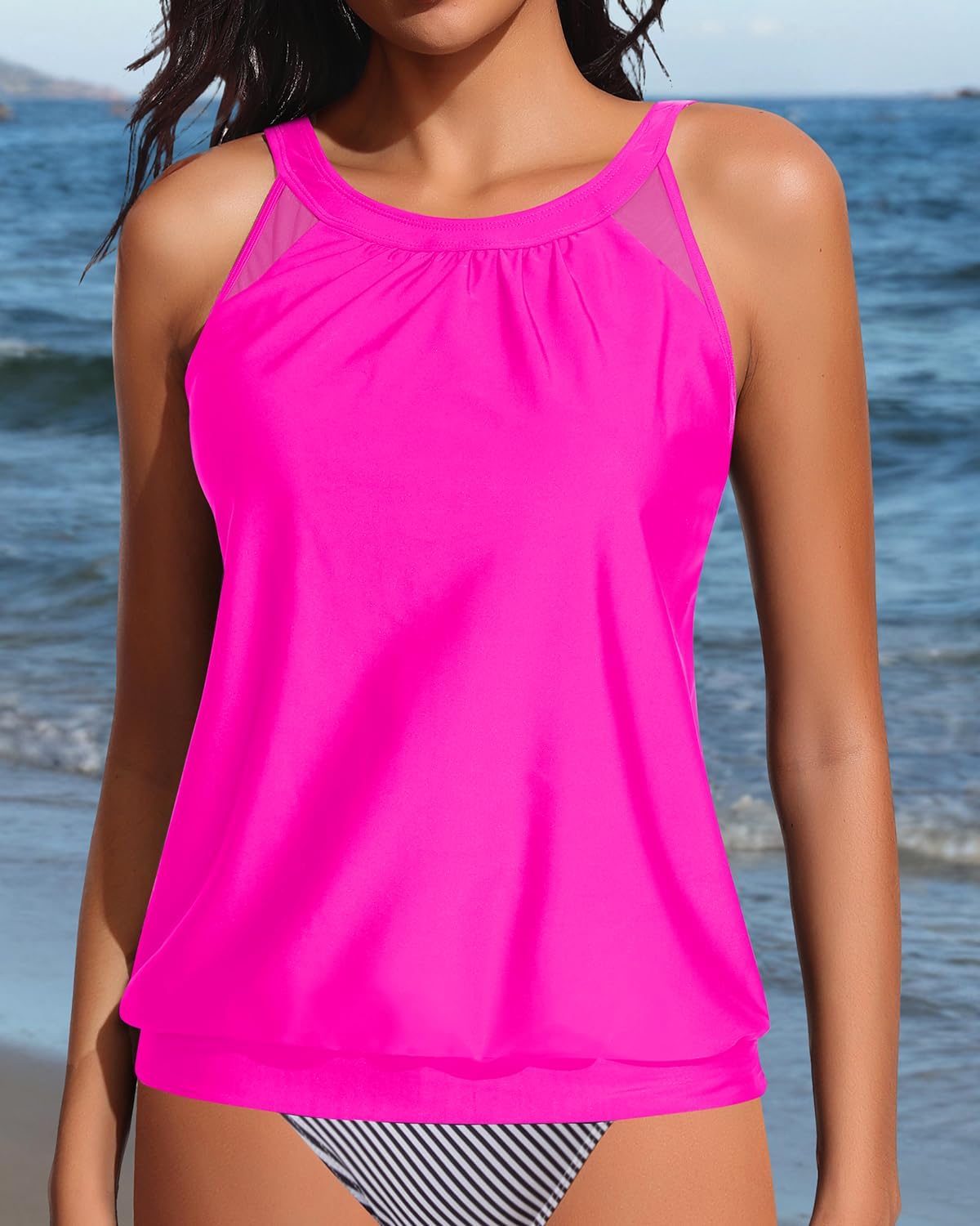 Women's High Neck Tankini Top - Blouson Bathing Suit Top Loose Fit Swim Top 2025 Modest Swimsuit Top No Bottom - Image 3