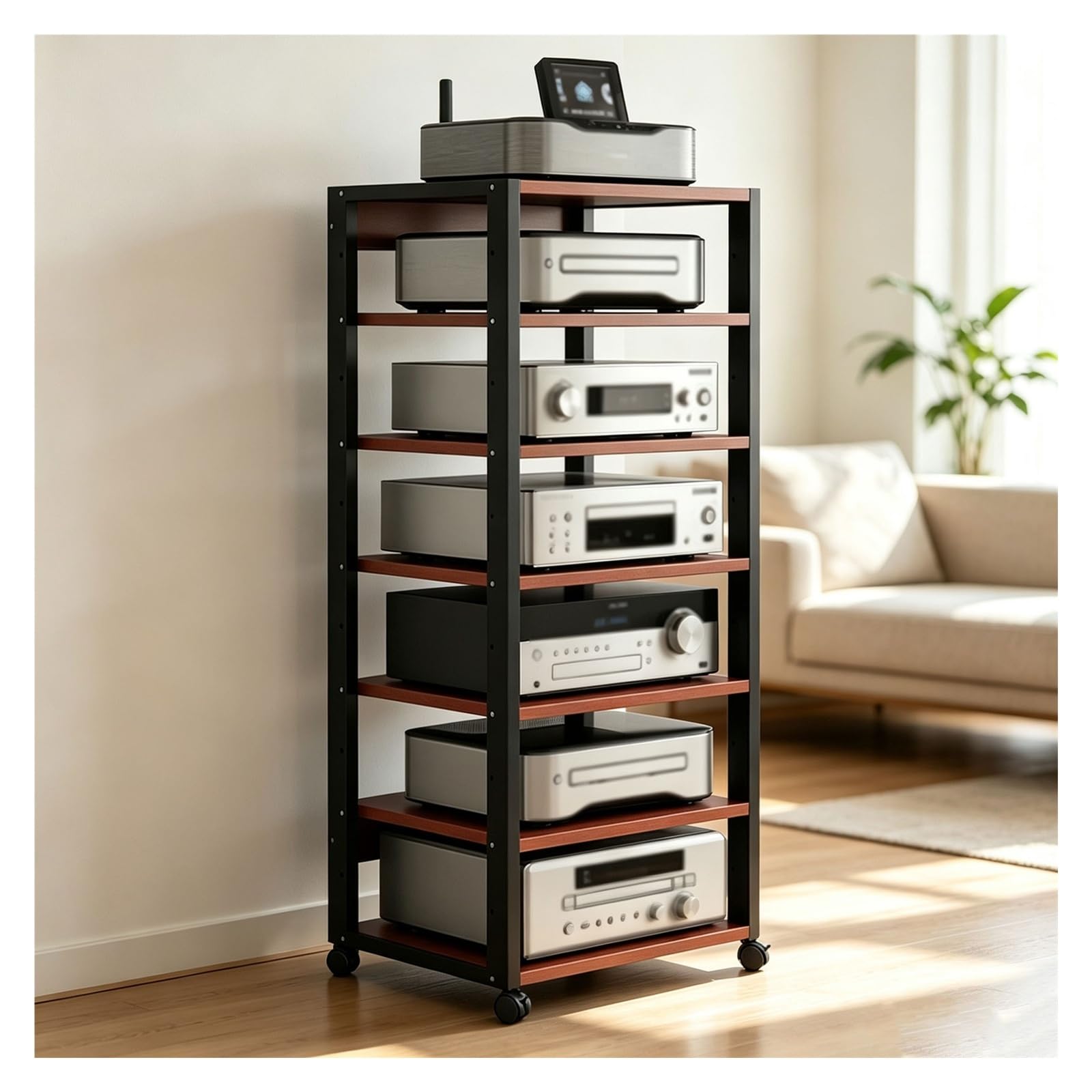 Estante for componentes de Audio de Alta Resistencia, Estante móvil for Multimedia con Ruedas, Soportes y Racks for Equipos de Sonido, Ideal for Salas de Juegos, grabación(Negro)