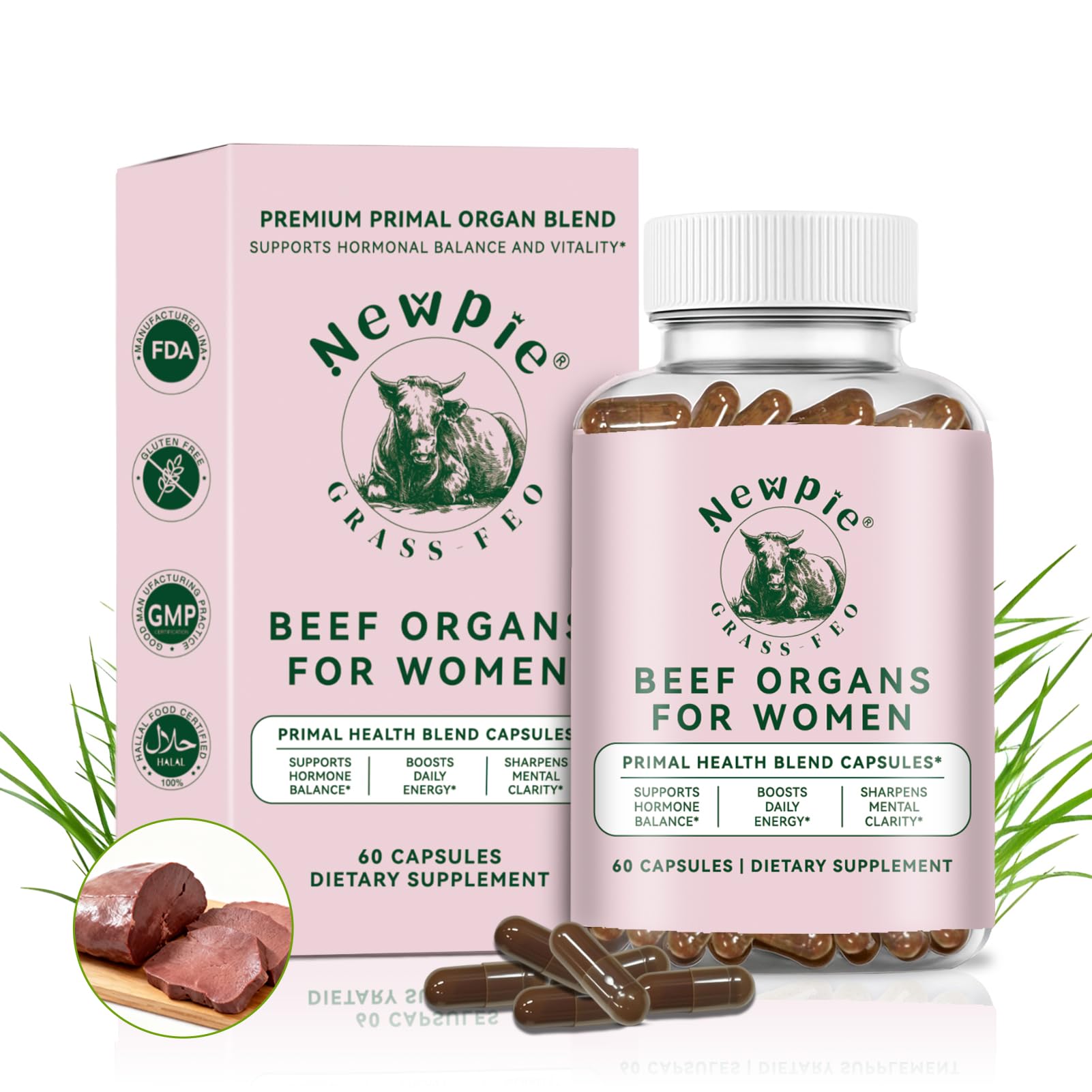 Grass Fed Beef Liver Capsules - Beef Organ Supplement for Women with Liver, Heart, Ovary & Uterus - Supports Hormone Balance & Vitality, Whole Body Wellness - 60 Capsules, 30-Day Supply (1)