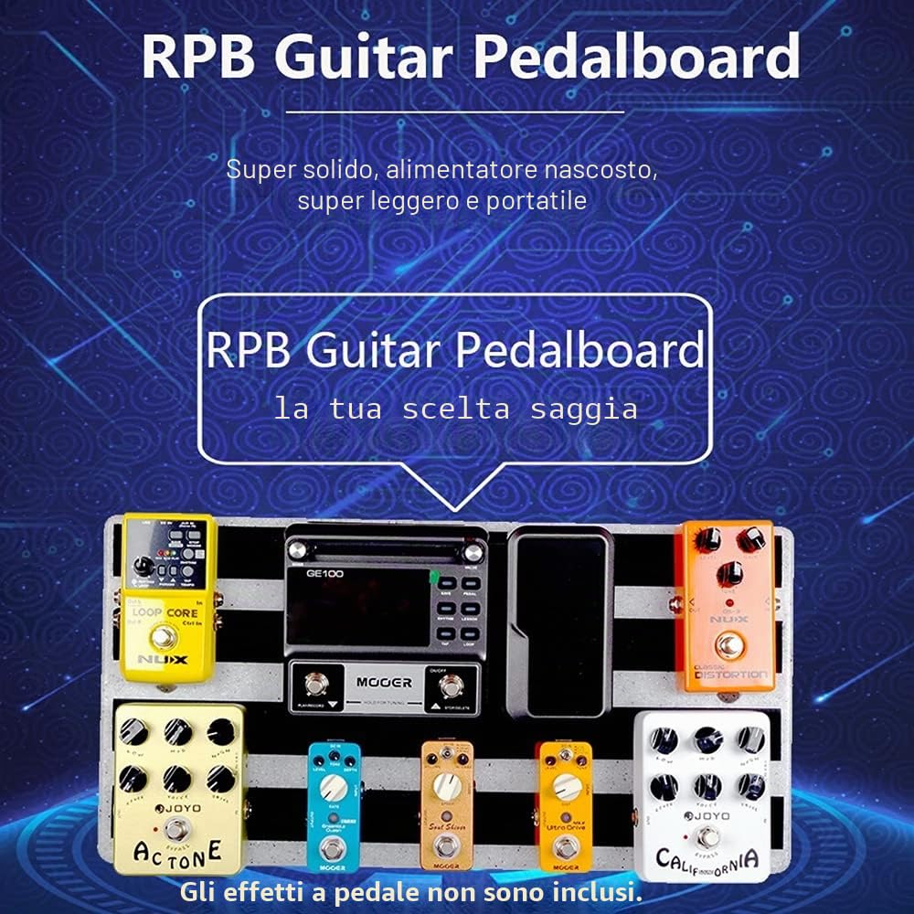Lechnical Pedaliera per effetti per chitarra, robusta pedaliera per effetti per chitarra, di grandi dimensioni, con nastro adesivo, cacciavite, compatibile con la maggior parte dei pedali per effetti