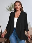AusLook Plus Size Cardigan for Women Casual Lightweight 3/4 Sleeve Open Front Cardigan Soft Draped Ruffles Slim Outwear Tops