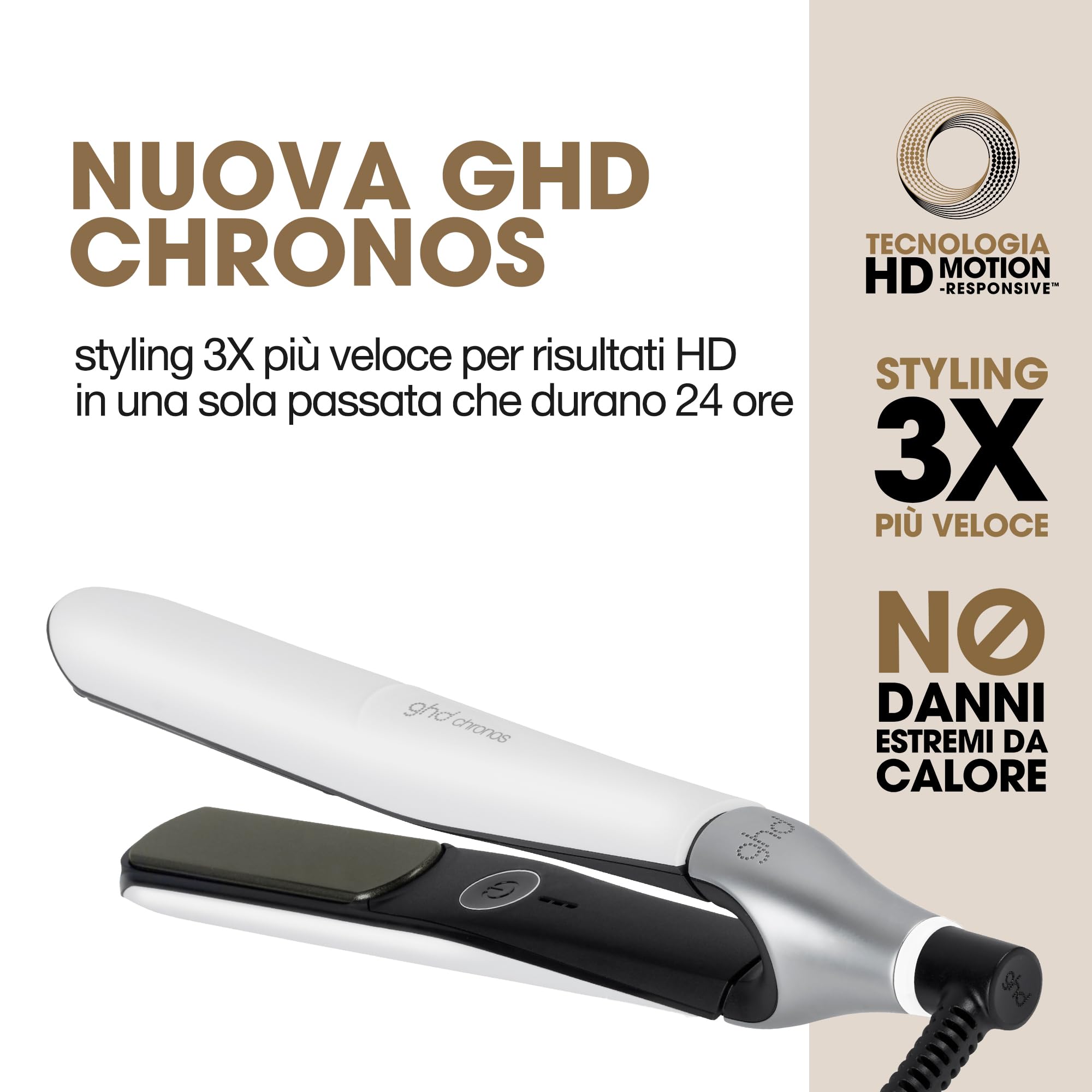 ghd Chronos, Piastra Capelli Professionale con Lamelle in Ceramica, Finish Ultra-Gloss, Tecnologia HD Predittiva per uno Styling Veloce, Piega Morbida e Lucente Senza Danni da Calore Estremo