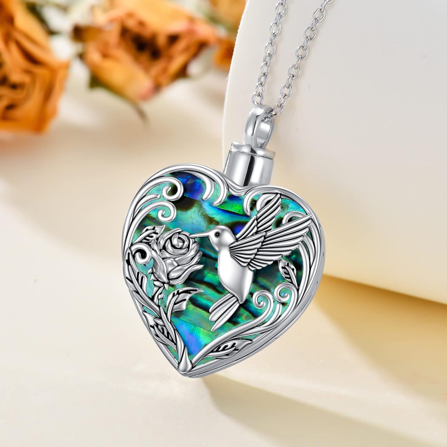 TOUPOP Hummingbird Urn Necklace for Ashes 925 Sterling Silver Heart Cremation Jewelry Keepsake Pendant with Funnel Filler Memorial Gifts for Women Mom Wife