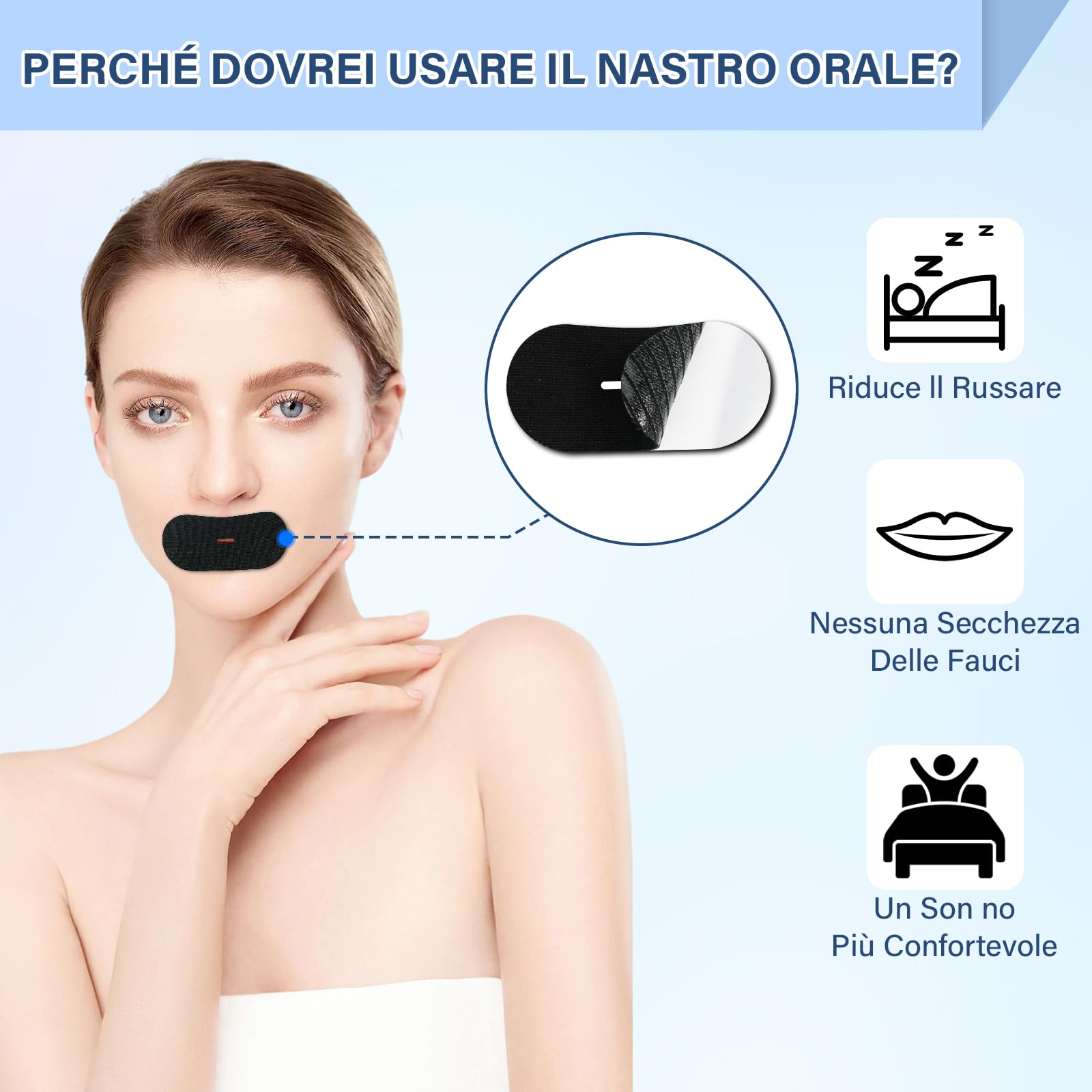 90 Pezzi Cerotti Bocca per Dormire, Mouth Tape for Sleeping, Cerotti Anti-Russare Comodi, Aiutano a Ridurre il Russare e Migliorare Respirazione e Sonno, Favorisce la Respirazione Nasale