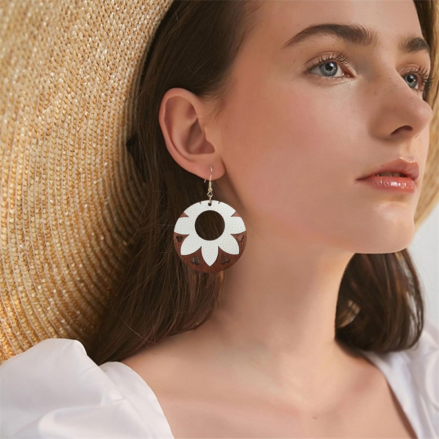 Handmade Bohemian Round Wooden flower Dangle Drop Earrings for Women Lightweight Vintage Natural Wood Flower Statement Geometry Earring Jewelry Gifts - Image 3