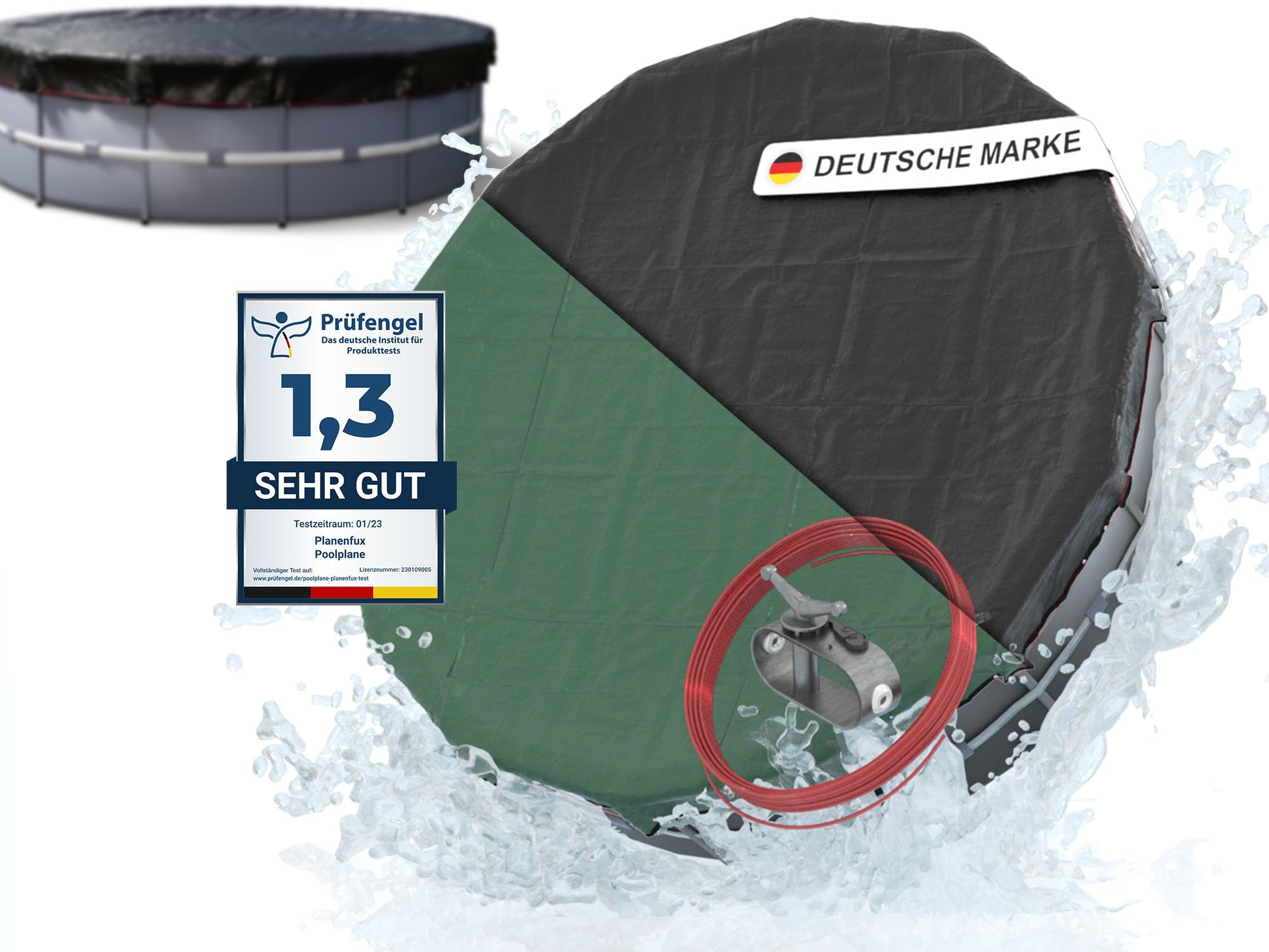 Planenfux® Poolabdeckung rund 366 cm (Für Ø 320-366 cm Becken) | 2-in-1 Abdeckplane Pool aus 200g/m² PE Material | Poolplane Solarplane Rundpool für Sommer & Winter | Ø 420 cm Schwimmbecken Abdeckung