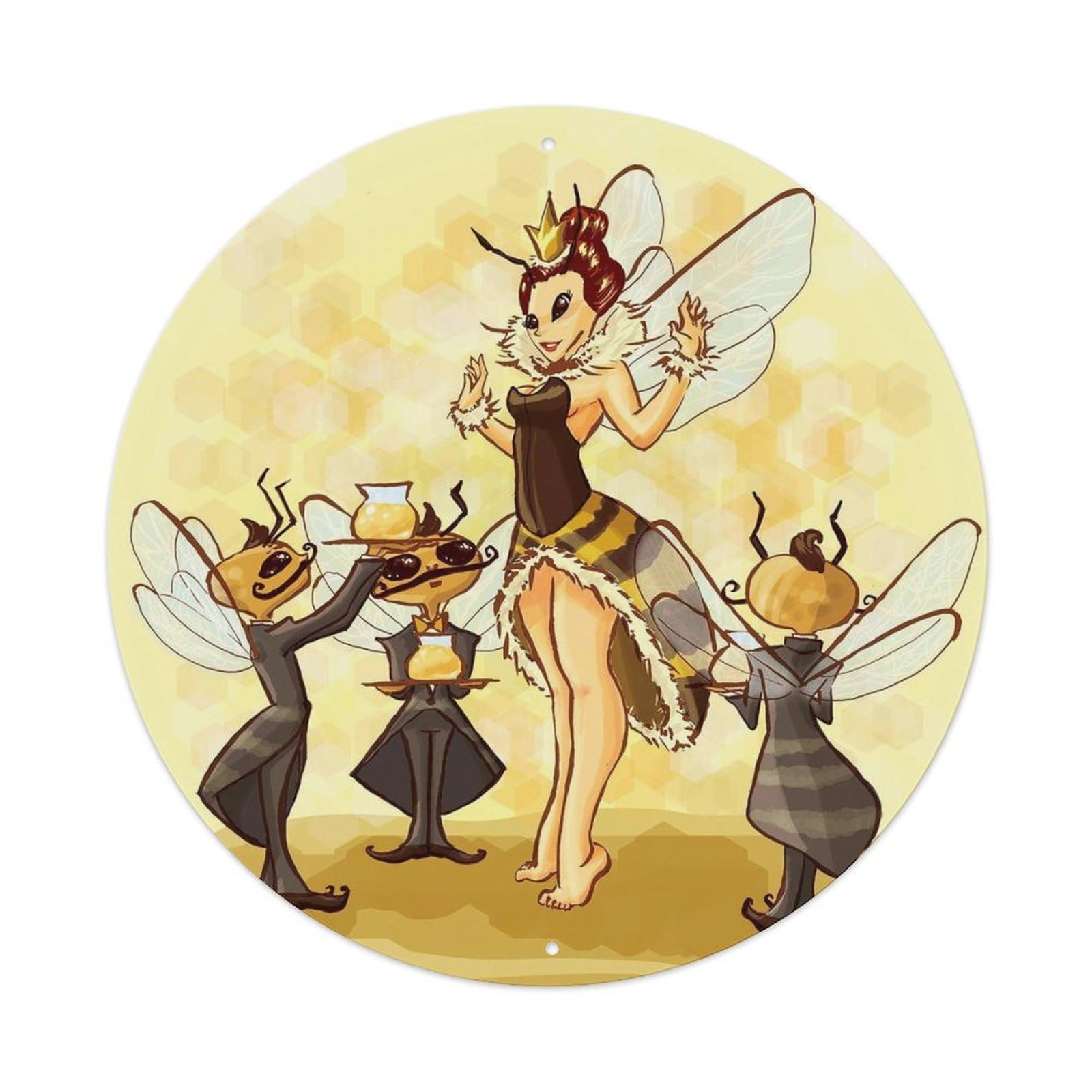 Animal Insects Queen Bee Vintage Metal Tin Sign Plaque Wall Decor for Cafe, Club Bar, Office, Garden Metal Poster 8x8Inch