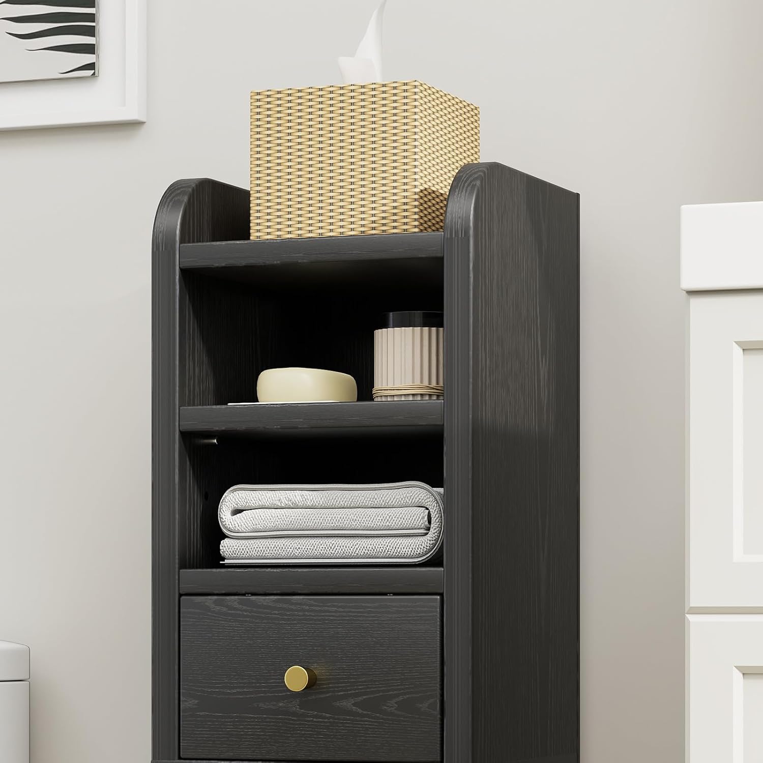 ITEFDTUTNE Small Bathroom Storage Cabinet Narrow Bathroom Corner Floor Cabinet with Adjustable Shelves/Door Black Free Standing Narrow Cabinet for Bathroom, Living Room, Small Spaces