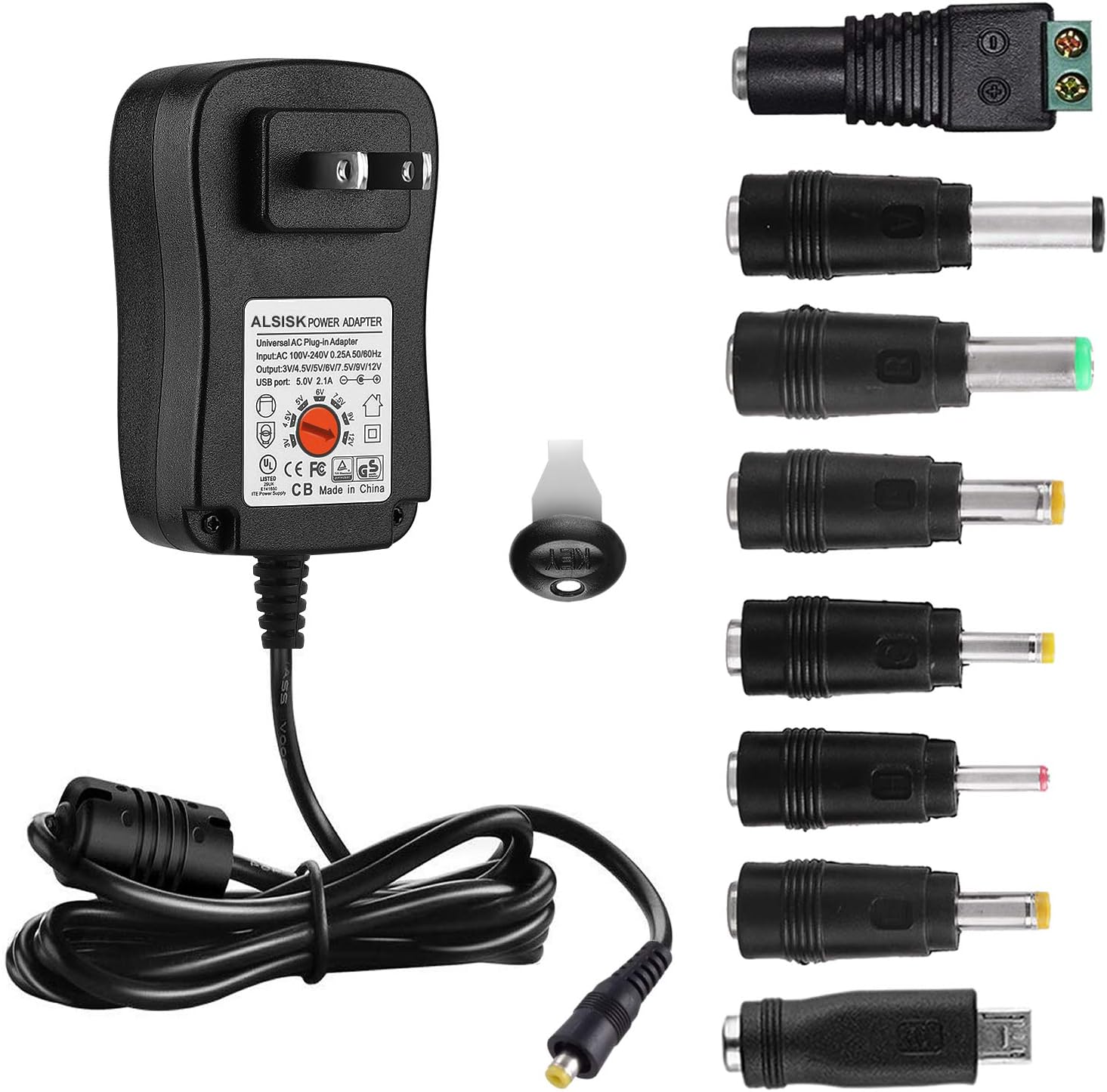 ALSISK AC Adapter 100-240V to 3V/4.5V/5V/6V/7.5V/9V/12V- MAX 2A(2000mA) Travel Adapter,Universal DC Power Supply Multifunctional Adapter,UL Approves+8 Different Plugs(Included Micro USB)