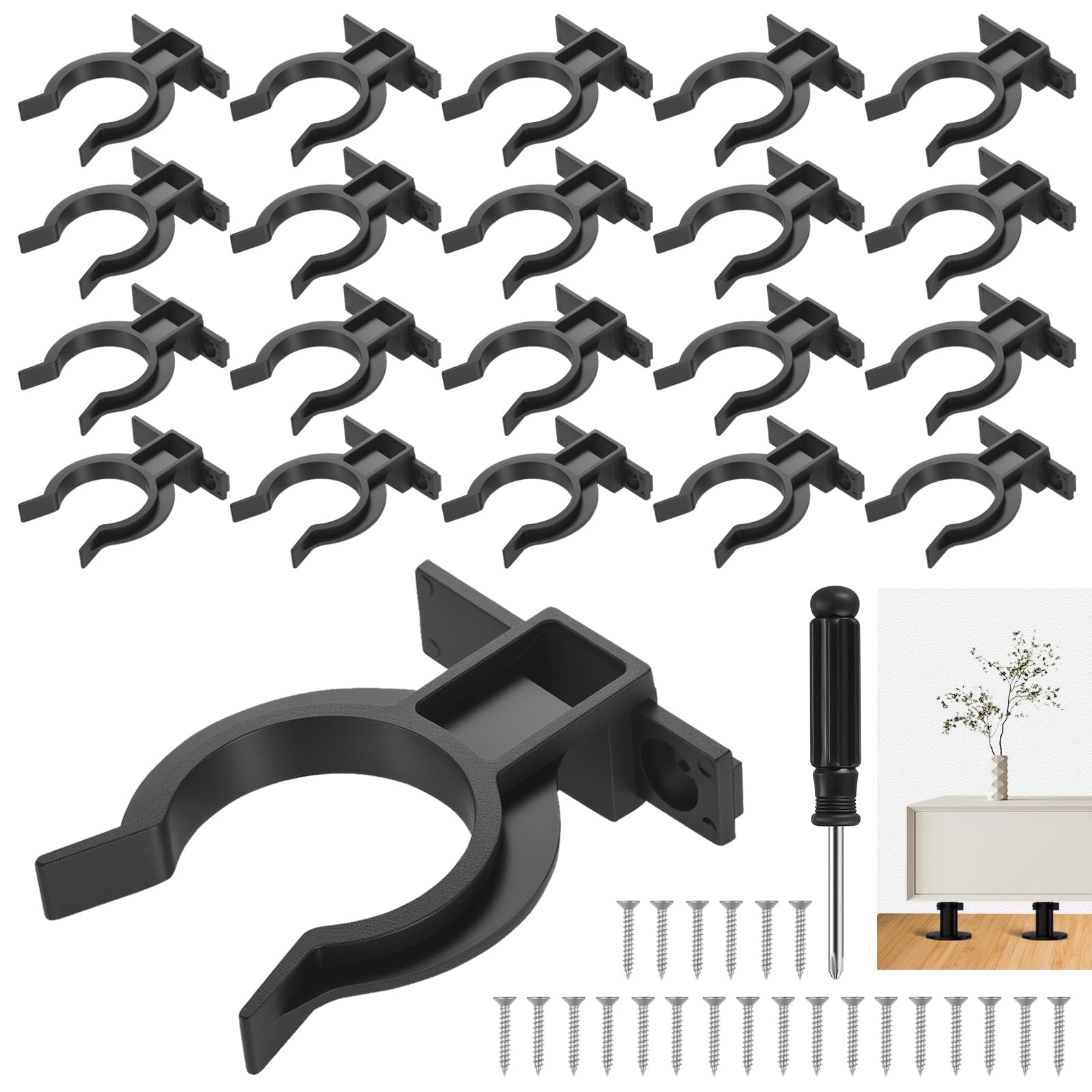 20 Pz Ganci Zoccolo Cucina, Ganci per Zoccolo Cucina Universali, Clip Fissaggio per Battiscopa da Cucinas, Gancio Clip Battiscopa Zoccolino Cucinas Patas 28-32 mm, con 60 Viti e 1 Cacciavite