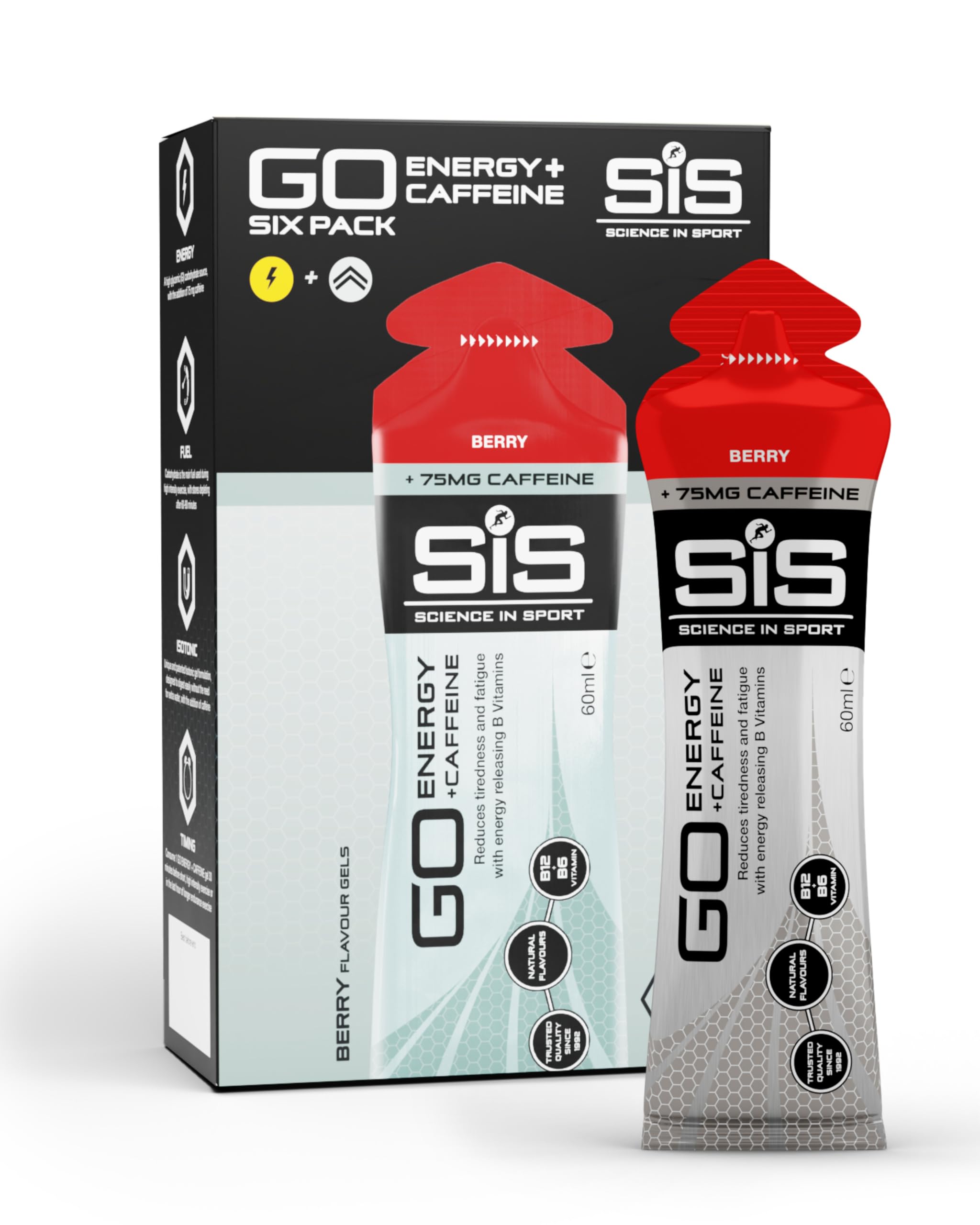 GO Isotonic Energy Gels | 75mg Caffeine | 22g Carbohydrates | Low Sugar | Easily Digestible | Gluten Free | No Water Needed | Running Gels | Berry Flavour | 6 Pack
