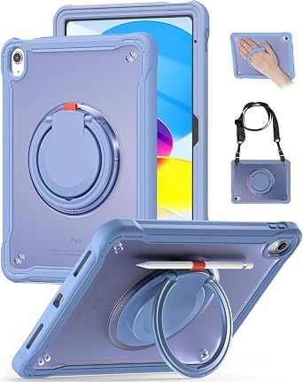 BRAECN for iPad A16 11th/10th Generation Case 11 inch 2025/10.9 2022 Handle Protective Cover 360 Rotating Ring Stand, Shockproof Dropproof Case for Kids Kickstand & Pencil Holder & Shoulder Strap