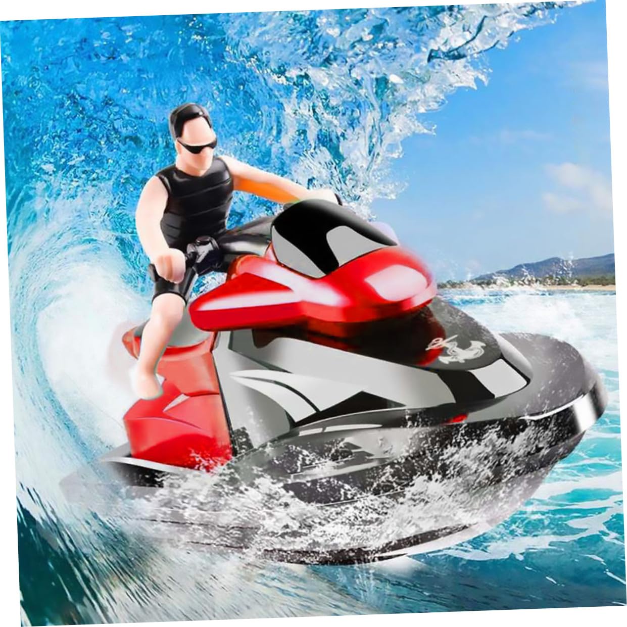 BESPORTBLE Barco RC de Juguete 2,4 GHz, Lancha Rápida Eléctrica Roja ABS