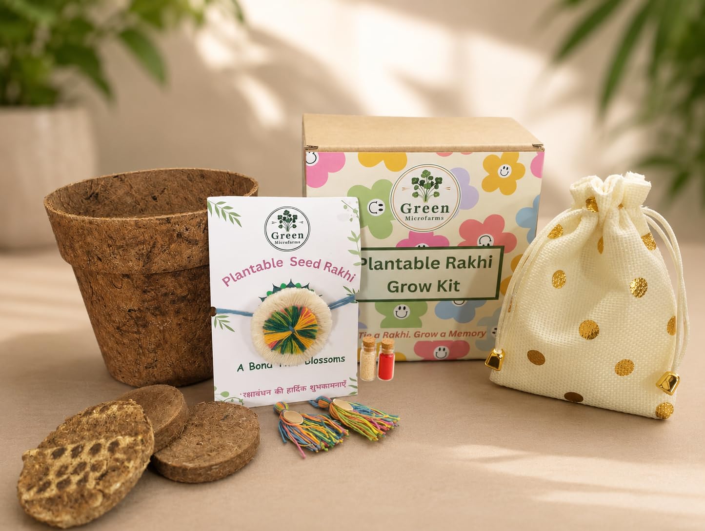 Rainbow Bloom Rakhi Grow Kit | Handmade Plantable Seed Rakhi with Living Seeds | 4-Inch Biodegradable Coir Pot, Coco Discs, Organic Manure, Jute Pouch, Roli Chawal | Eco-Friendly Raksha Bandhan Gift-image-21