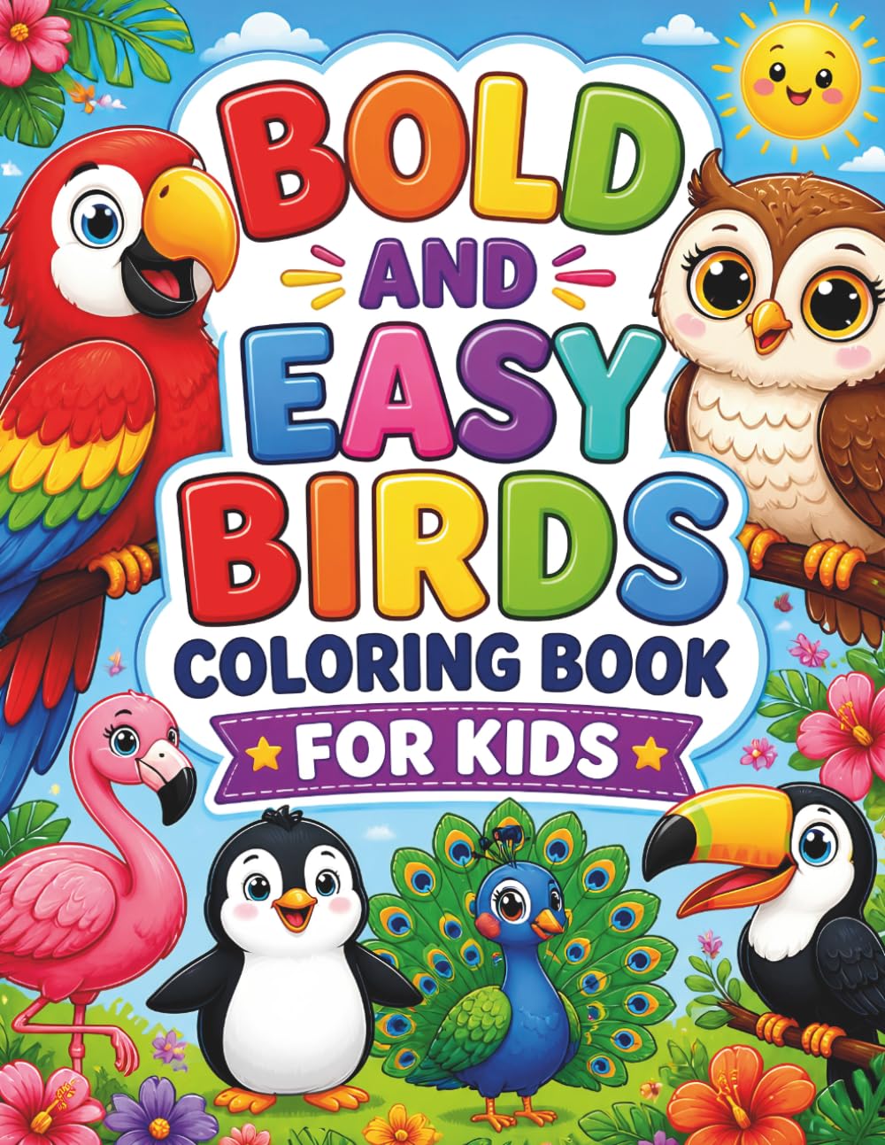 Bold and Easy Birds Coloring Book for Kids: 50 Cute Bird Coloring Pages with Thick Lines and Simple Designs
