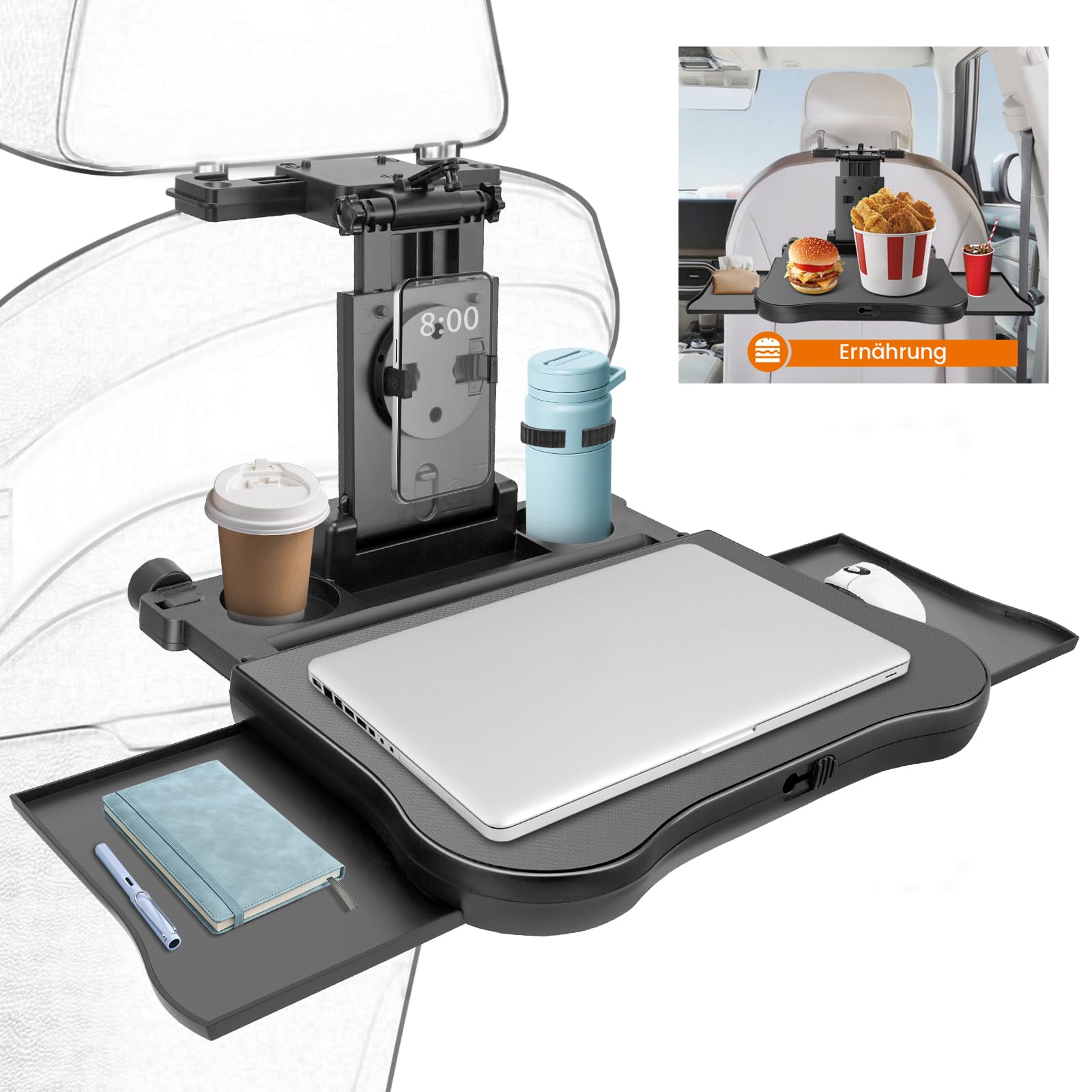 Universal Verstellbarer Autotisch für Rücksitz 20KG Multifunktionaler mit Rutschfester Unterlage