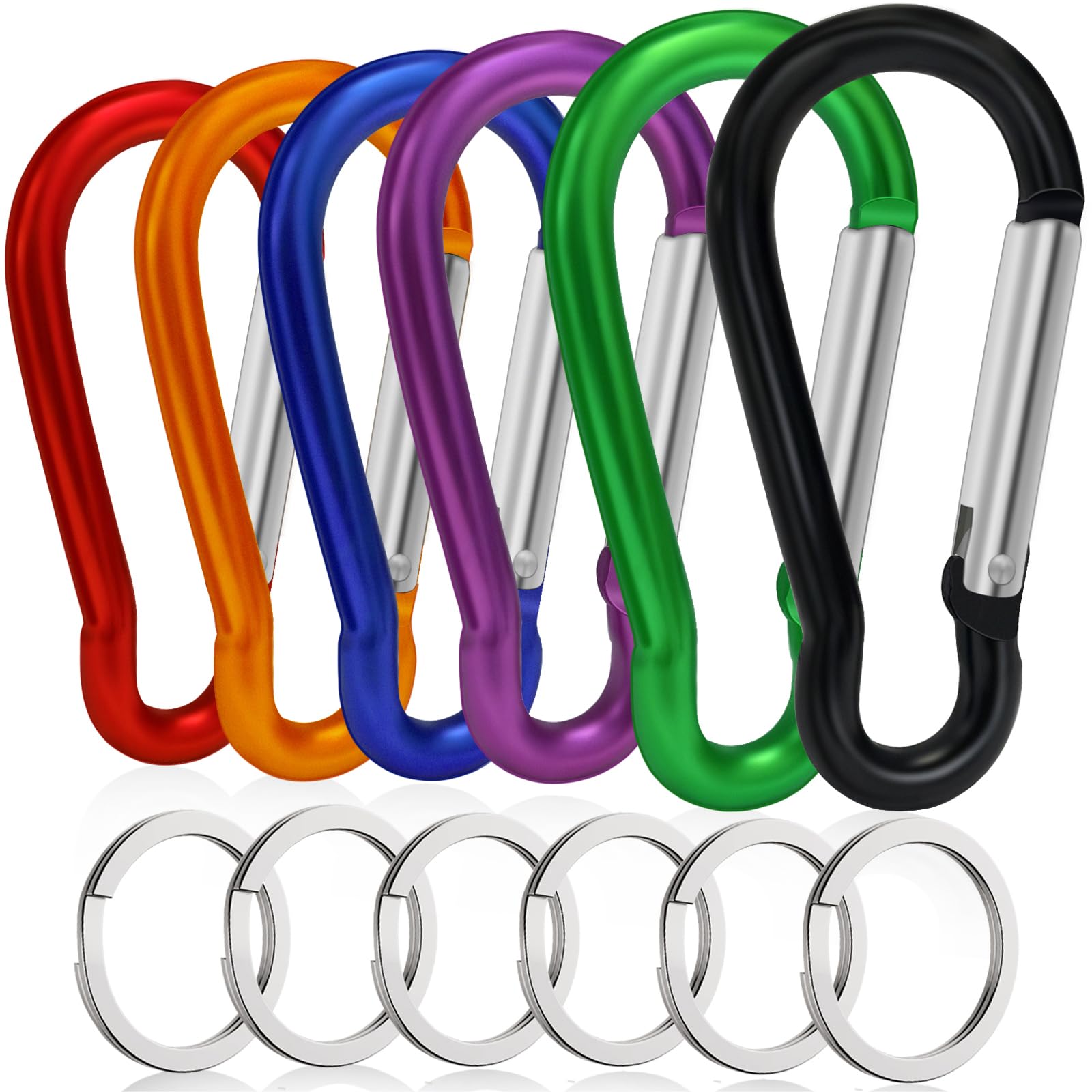 6PCS Carabiners, LDJZON 3 Inch Aluminum Carabiner Clip Spring Snap Hook with 6PCS Keyrings Keychain Hook for Keys, Backbag, Camping Lamp,Water Bottle Colorful