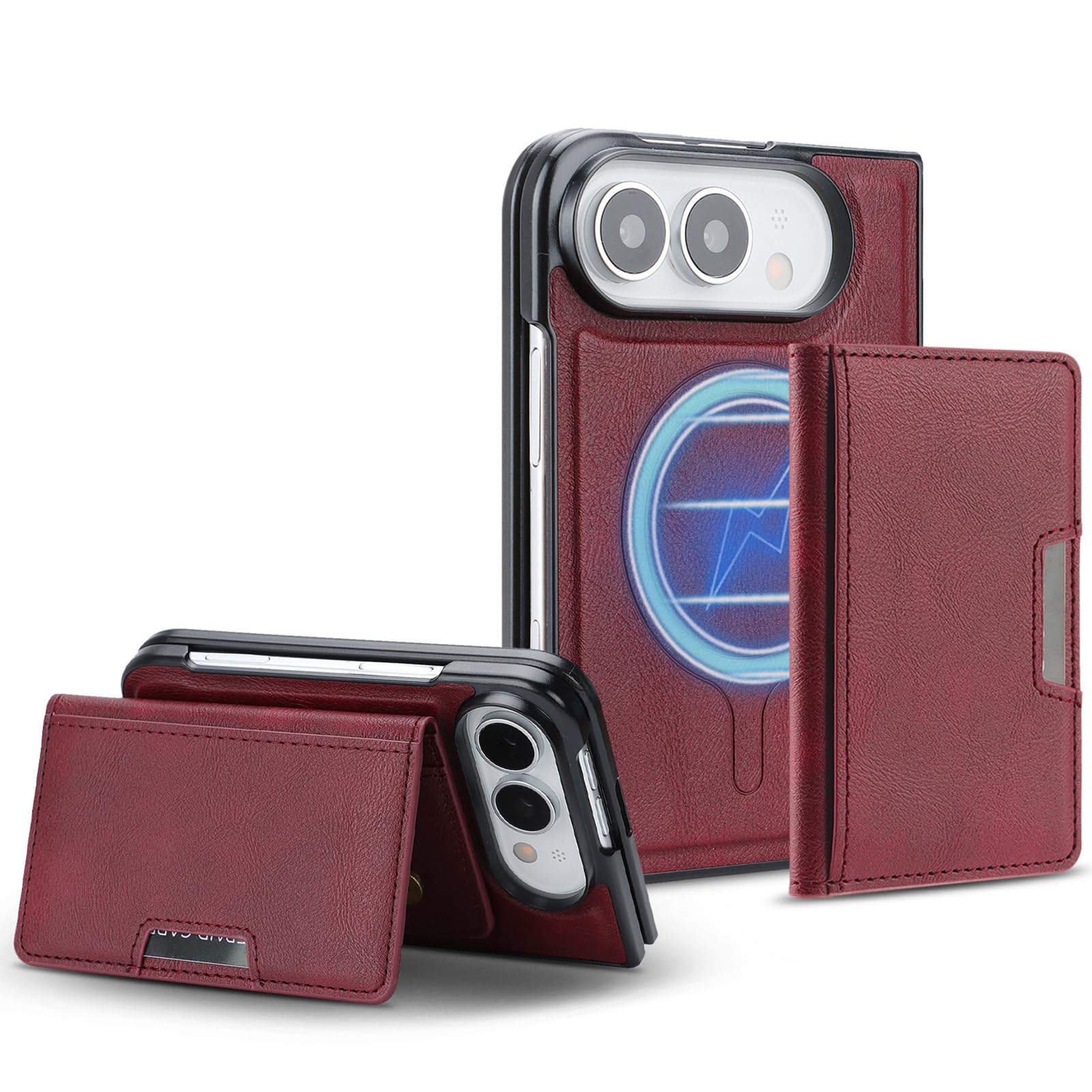 Skórzane Etui Dla iPhone Duo, Vintage Magnetyczny Bezprzewodowy Ładowania