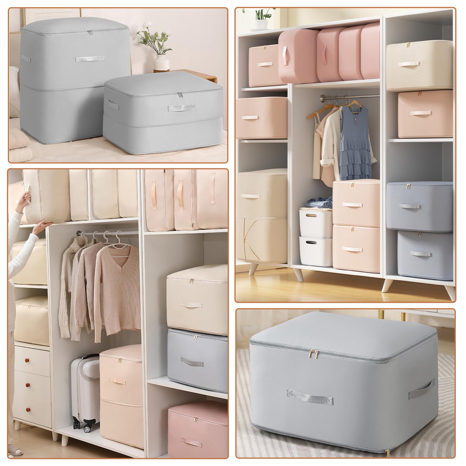Sac de Rangement Vetement Éclair 120L, Rangement et Organisation des Vêtements, Boîte de Rangement avec Poignée Renforcée, pour Couettes, Oreillers, Vêtements, Literie, Couverture