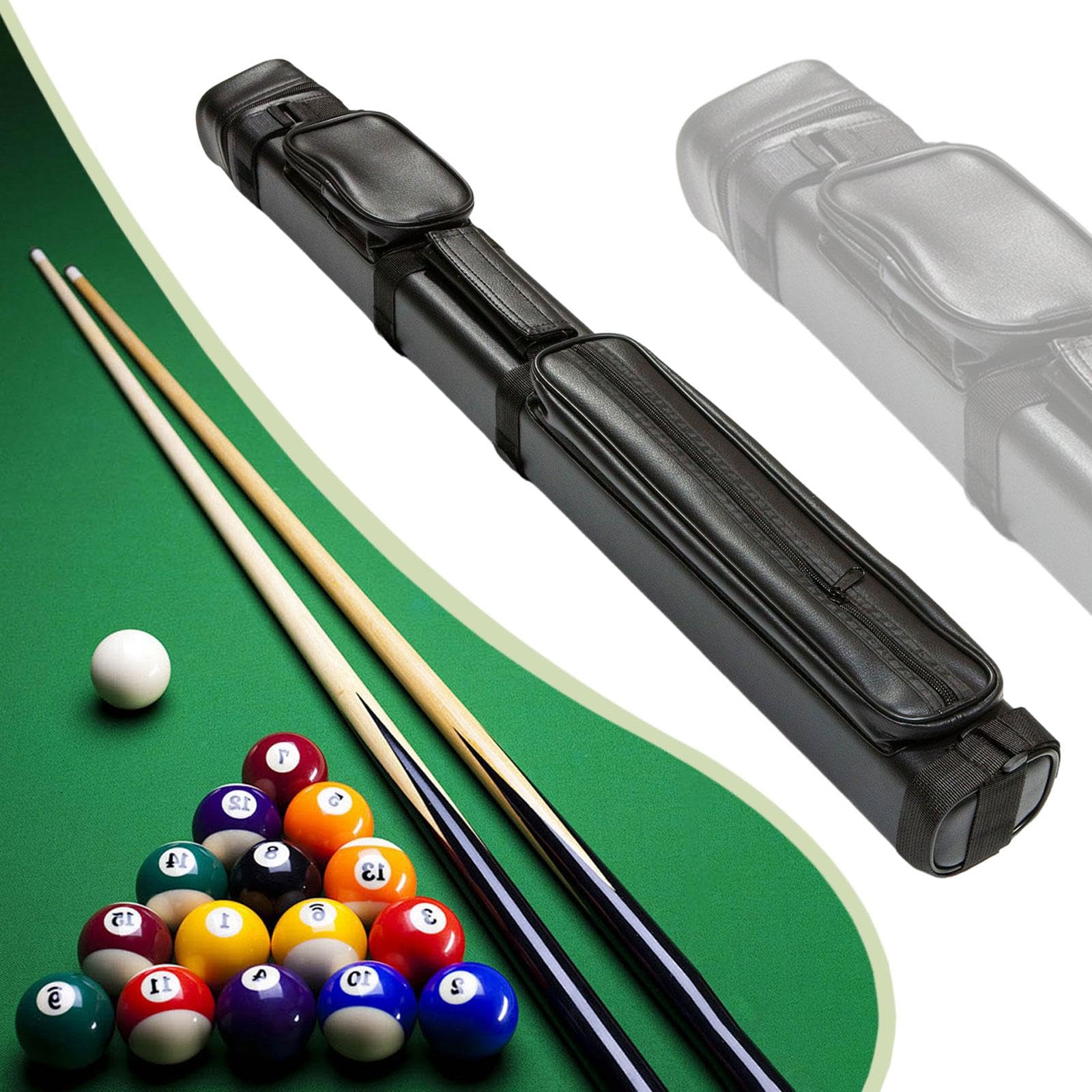 Billiard Queue Tasche Billard Tragetasche Queue Tasche PU mit Zubehörfach Staubdicht Kratzresistent für Billiardliebhaber Verein Zuhause