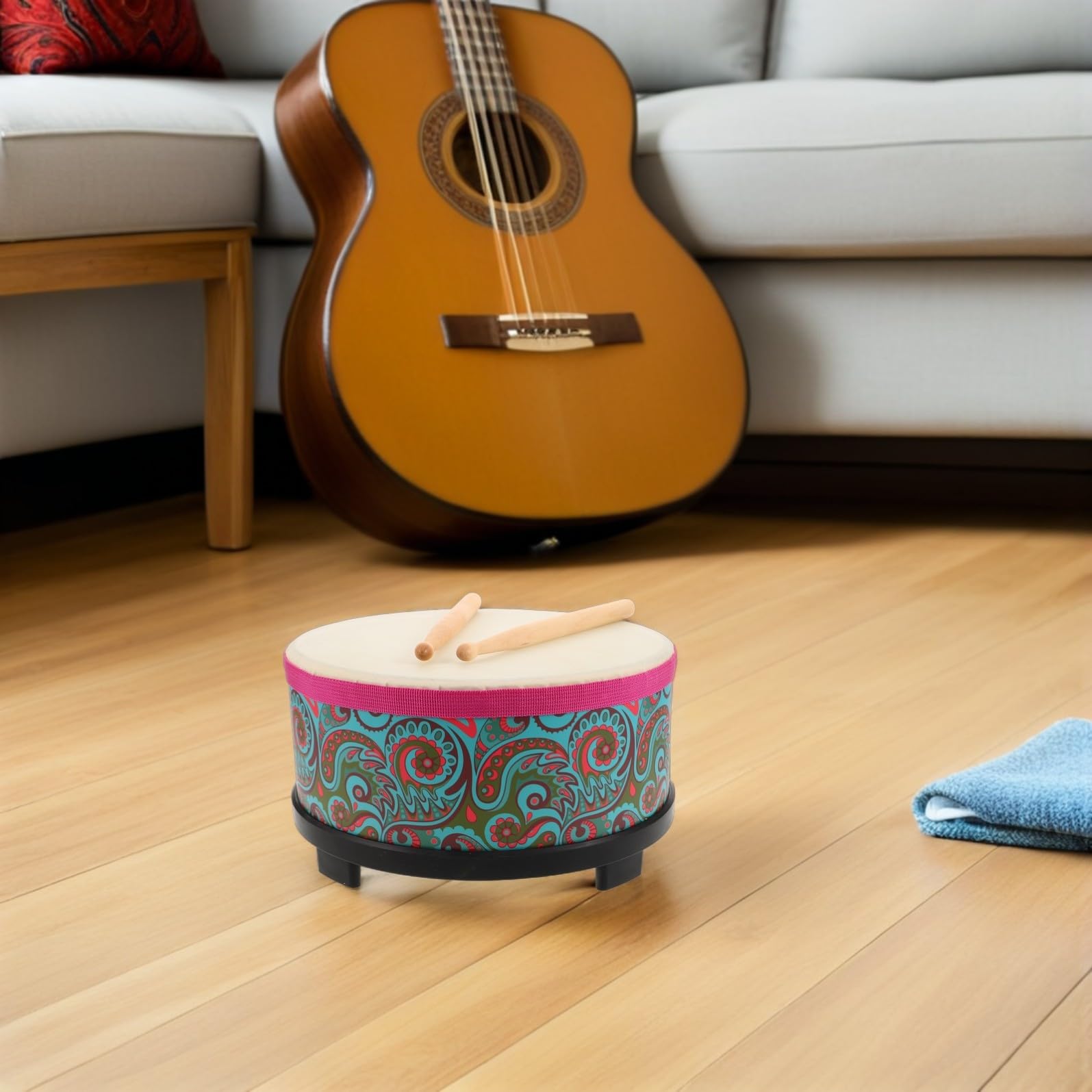 ifundom Bongos Infantiles de Percusión de Mano de 10 Pulgadas Diseño Floral Verde, Instrumento Musical Seguro de Madera, Juguete Educativo para Actividades Grupales y Desarrollo