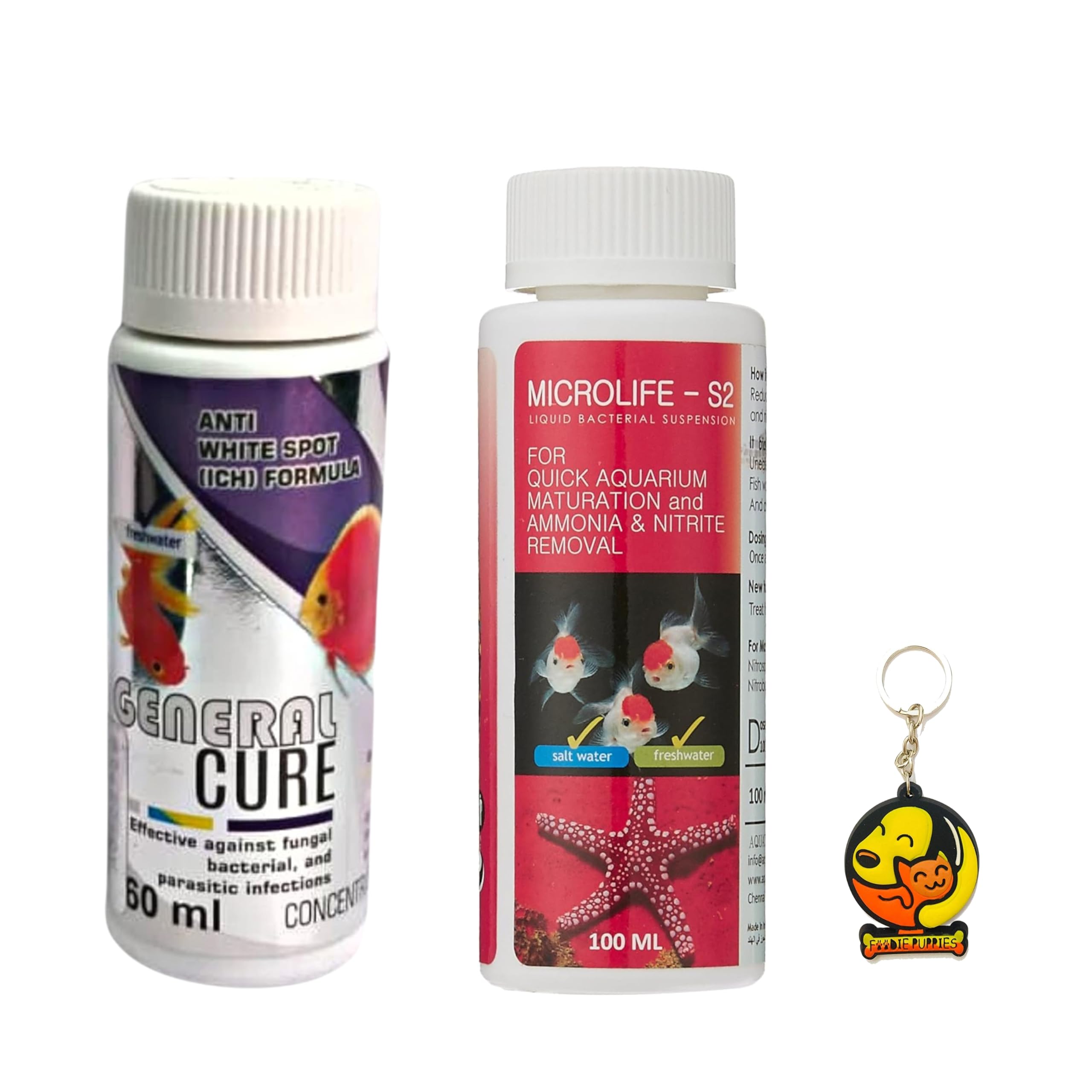 Foodie Puppies Aquatic Remedies Combo of Micro Life S2 (100ml) + General Cure (60ml) | Anti White Spot Formula Suitable for Fresh Water | Aquarium Medicine with Free Key Ring (B0CQ7LB36K) Amazon Price History, Amazon Price Tracker
