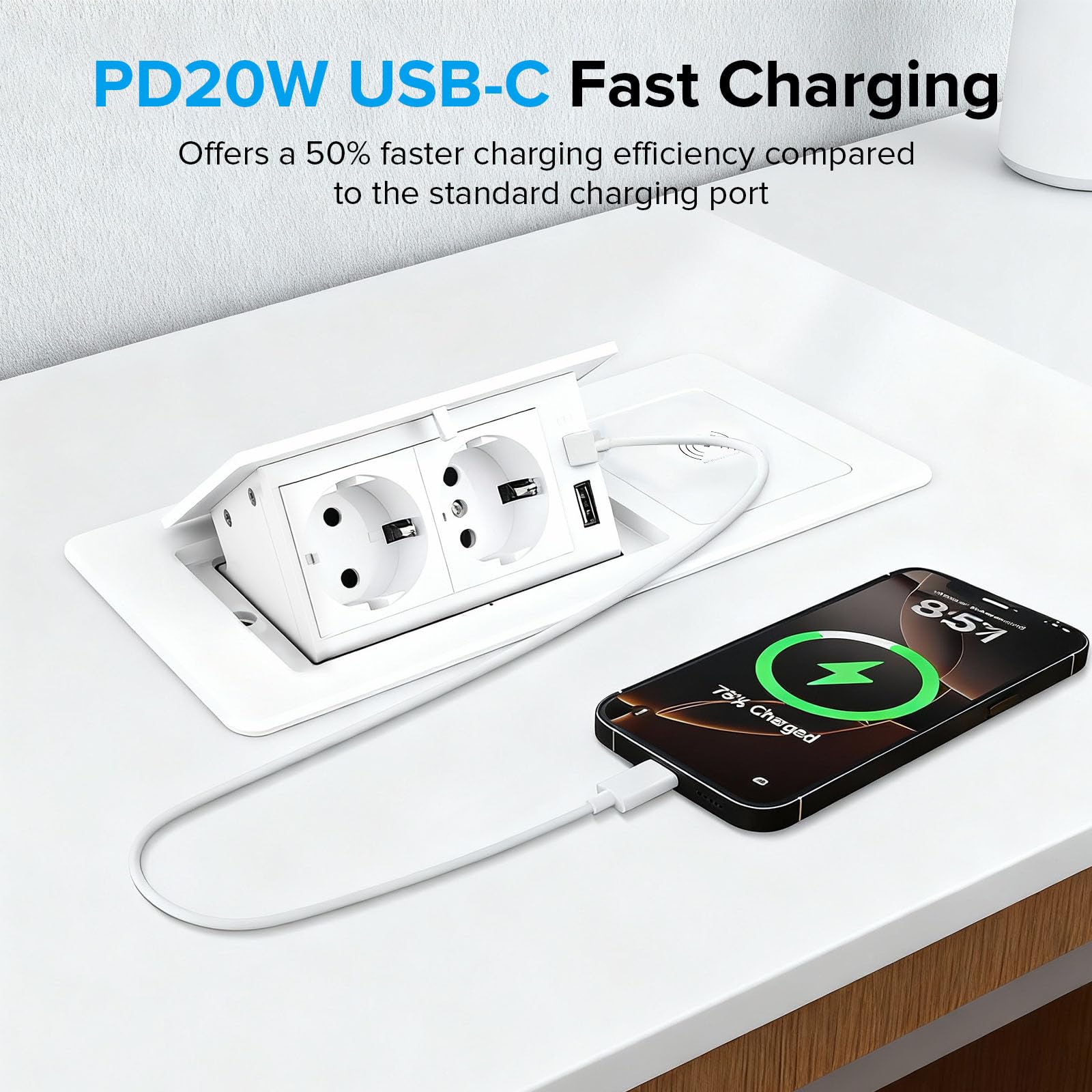 Presa a scomparsa con USB, presa elettrica da incasso con caricabatterie wireless 3 in 1, per telefoni cellulari, smartwatch e cuffie, presa da incasso per cucina, scrivania, tavolo da conferenza