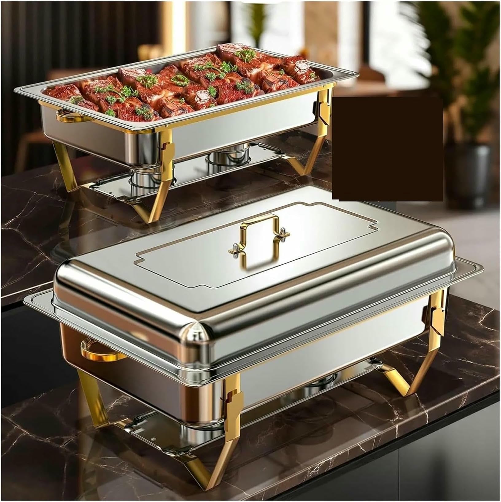 Juego de platos de rozamiento, calentadores de buffet para catering, eventos y fiestas, 8 cuartos de galón, paquete de 2/4 con diseño de borde enrollado, solución duradera y elegante para servir
