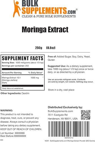 Miniatura 2 de Bulksupplements. com Polvo de extracto de moringa - Moringa Oleifera, suplemento de hierbas y suplemento superalimenticio - Sin gluten, sin aditivos