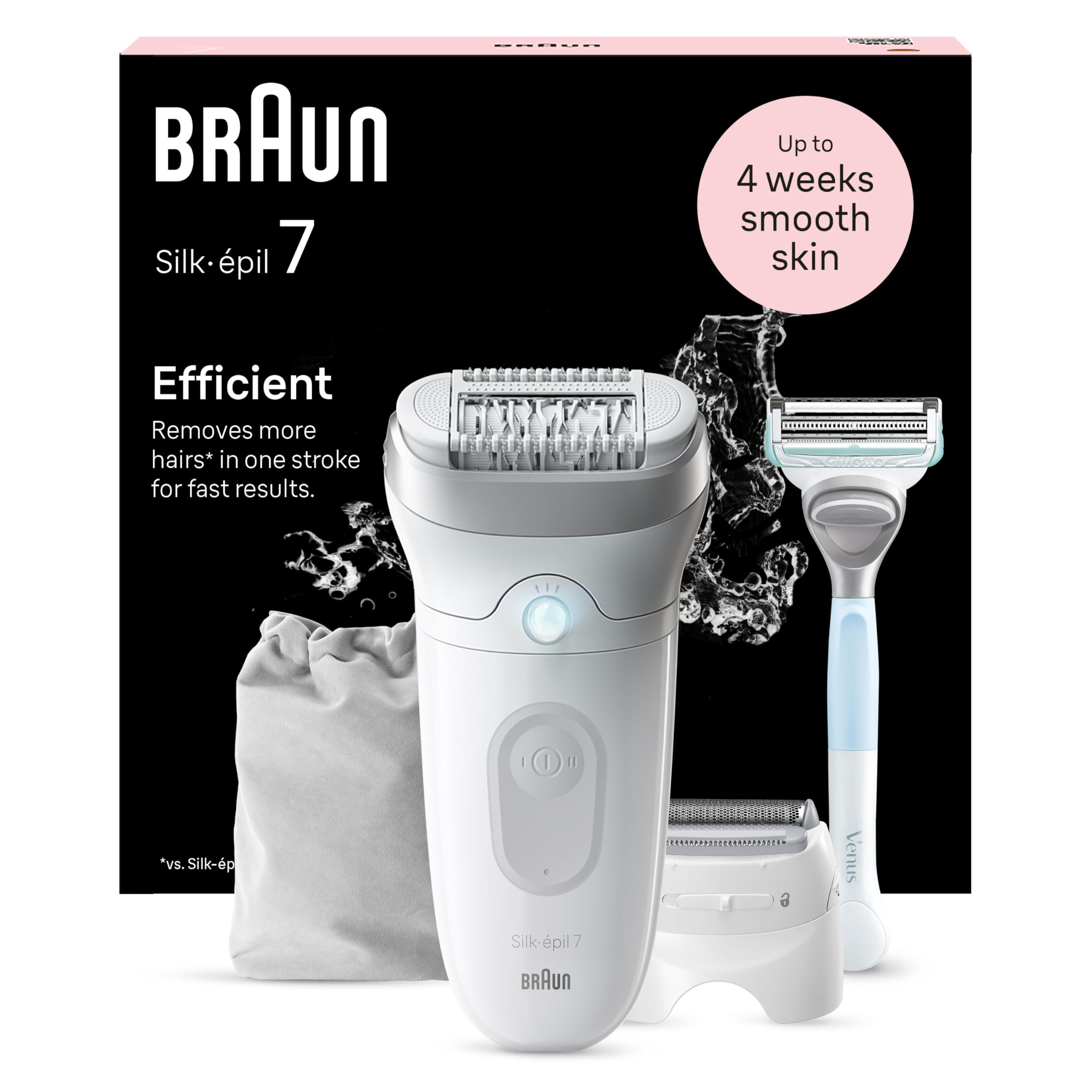 Braun Silk-épil 7 Epilator, Wet and Dry, Wide Head, Includes Venus Intimate Razor, Shaver Head and Trimmer Comb, SE7-141