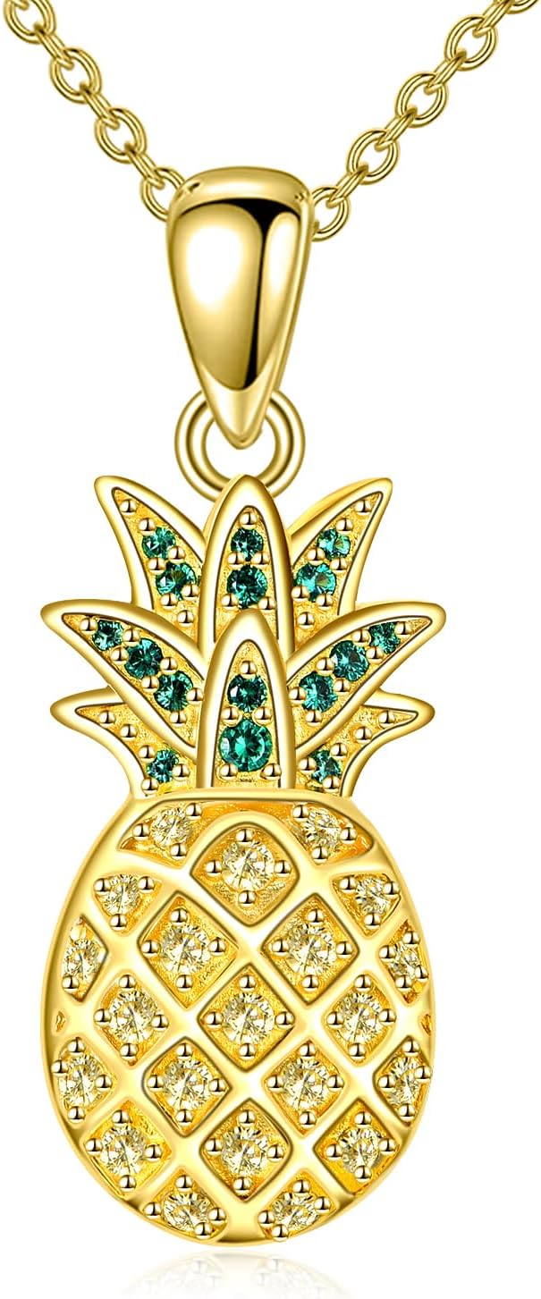 KZX Gold Pineapple Necklace for Women 925 Sterling Silver Pineapple Pendant Necklace 18K Gold Plated CZ Jewelry Gifts for Wife Lover Mom Birthday