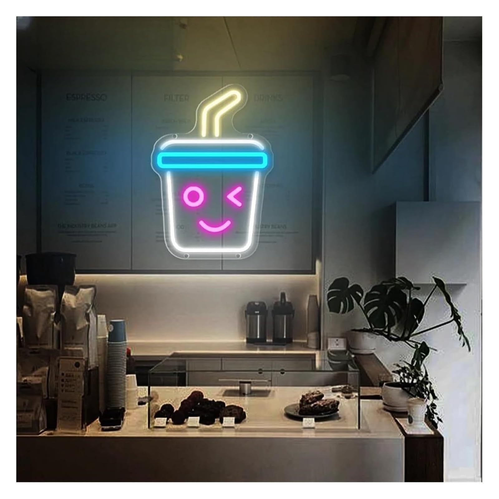 lampe au néon Décoration lumineuse LED néon en forme de tasse bubble tea pour enseigne magasin produits laitiers café