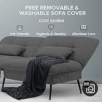 Vista 4 de COMHOMA Sofá cama convertible, sofá de tela de 72 pulgadas con respaldo ajustable, sofá biplaza reclinable para sala de estar, juego de futón (negro)