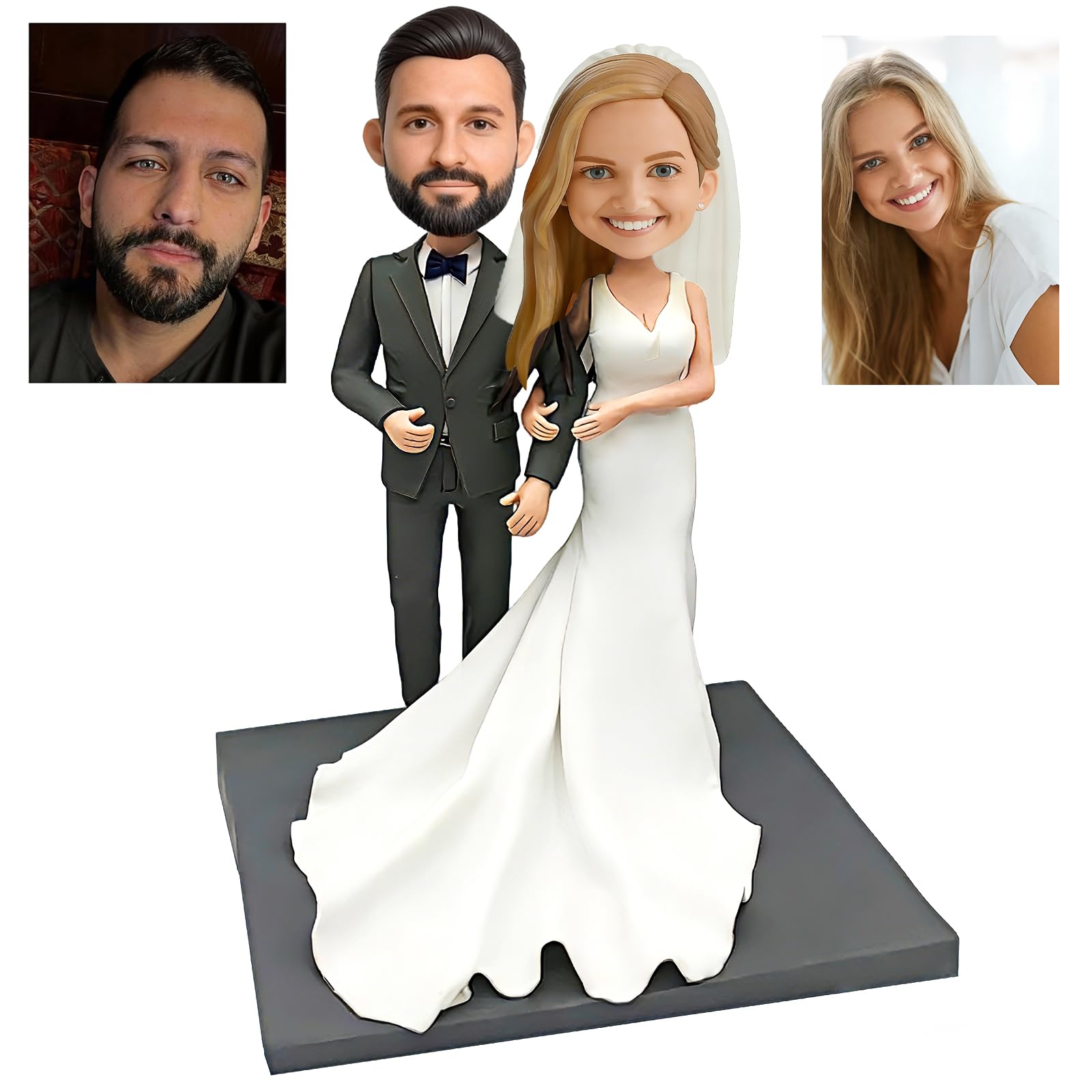 Individuelles Paar Wackelkopf mit Herz auf Basis – personalisiertes Valentinstagsgeschenk, handgefertigte romantische Paarfigur für Jahrestag, Hochzeit, Verlobung