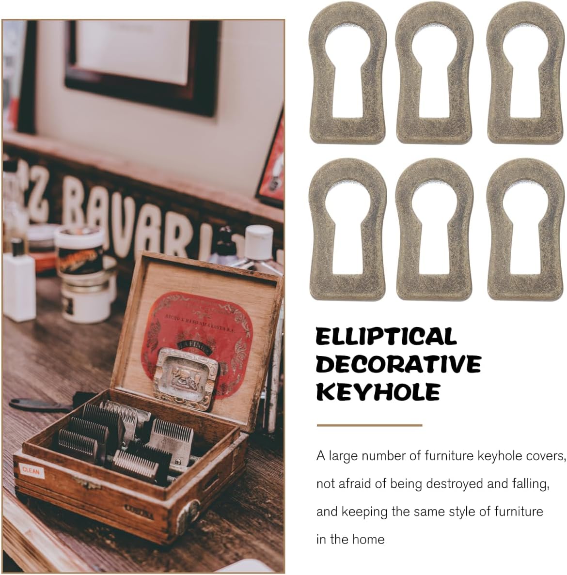 Housoutil Antique Keyhole Cover 10Pcs Zinc Alloy Keyhole Escutcheon Plates for Furniture Lock Decoration Cabinet Door Drawer Desk Hardware Accessories