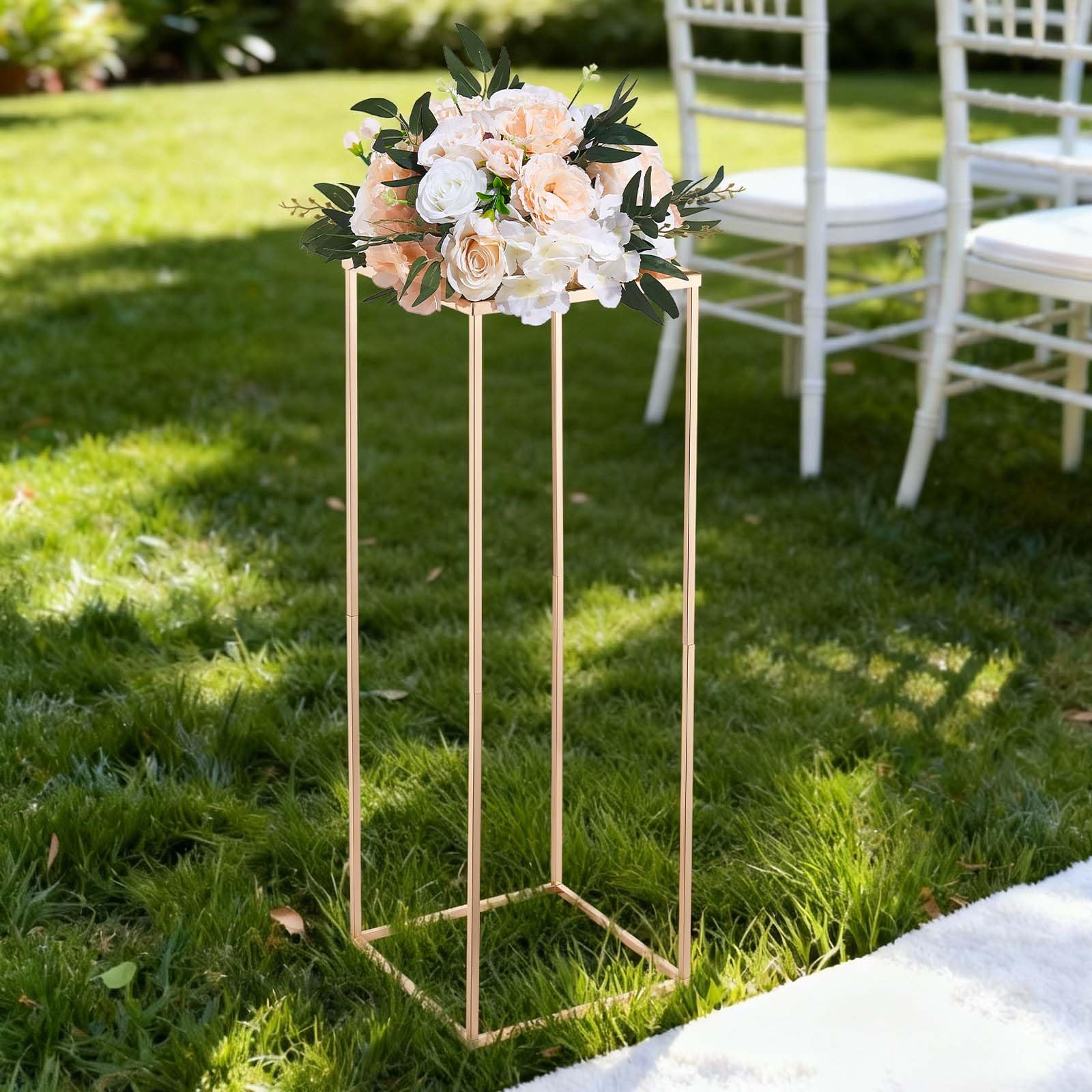 VEVOR Support Fleur Mariage Colonne Lot de 10 Support Fleur Centre Table Mariage 80 cm Présentoir Floral Rectangulaire pour Fêtes, Anniversaires, Décoration Intérieure, avec Panneau Métallique, Doré