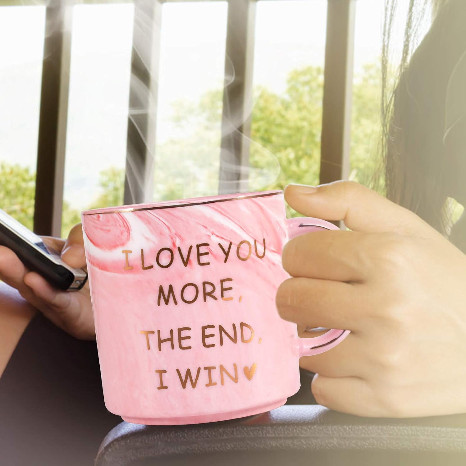 Exclusive Discount 50% Price OEAGO Funny Gifts Mug for Girlfriend Women Wife. Funny Gifts 12 oz Marble Pink Coffee Mug,Christmas Valentine's Day Birthday Gift for Her Him Wife Print I Love You More The End I Win