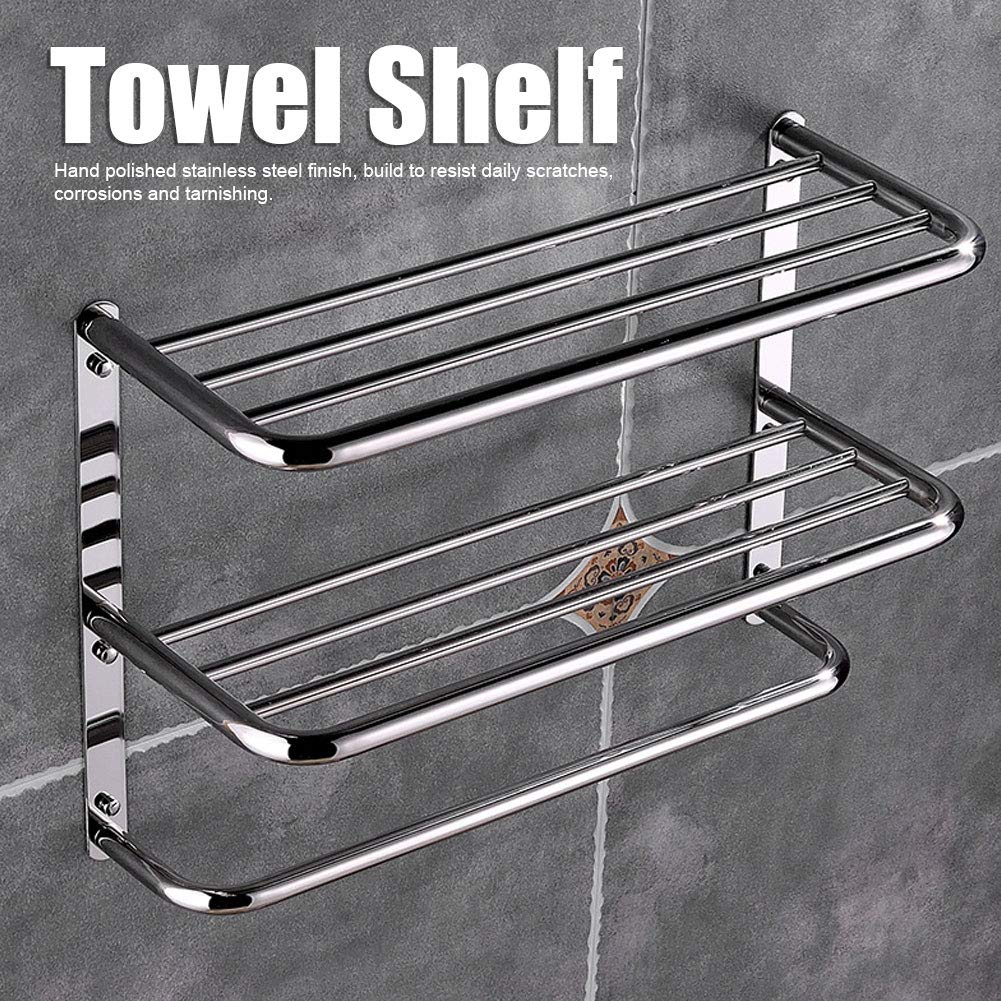 Mensola da Bagno Multifunzione a 3 Livelli in Acciaio Inox con Barra Porta Asciugamani da Parete per Bagno Soggiorno WC 55x45x21cm