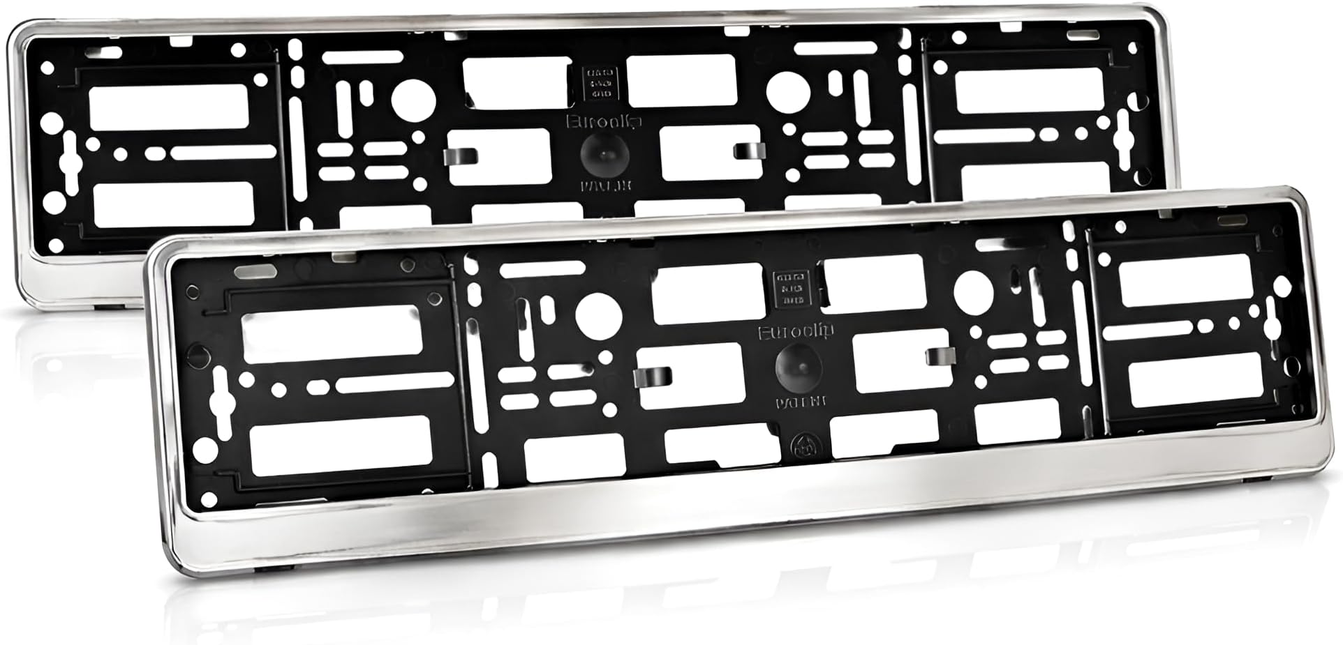 Chrome Number Plate Holders Set of 2 - Universal Fit Frames for UK 520 x 110 mm Front and Rear Registration Plate - Screw-Fit Replacement Surrounds for Car, Van, SUV, Trailer - Durable ABS Backing