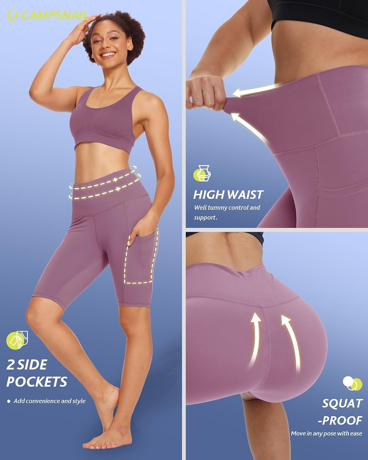 CAMPSNAIL 4 Pack Biker Shorts for Women High Waist - 5"/8" Tummy Control Soft Athletic Yoga Workout Running Gym Shorts