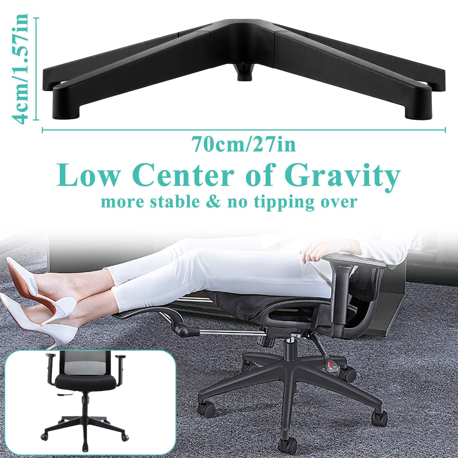YOUNTHYE Base de repuesto para silla de oficina, 70 cm, base de repuesto resistente para silla de oficina con 5 ruedas universales, carga estática de 2200 libras