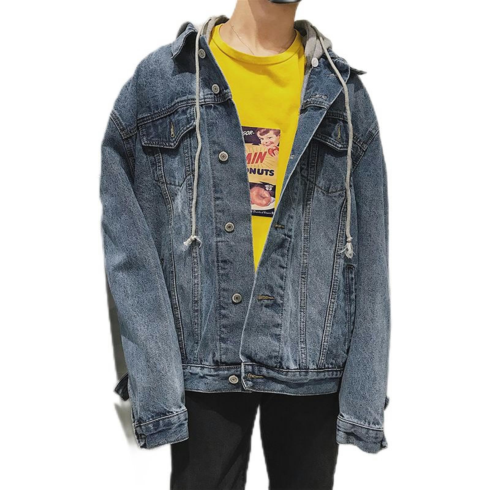 AYAZER Giacca in denim con cappuccio stile Hong Kong da uomo ampia giacca Harajuku versatile in stile coreano
