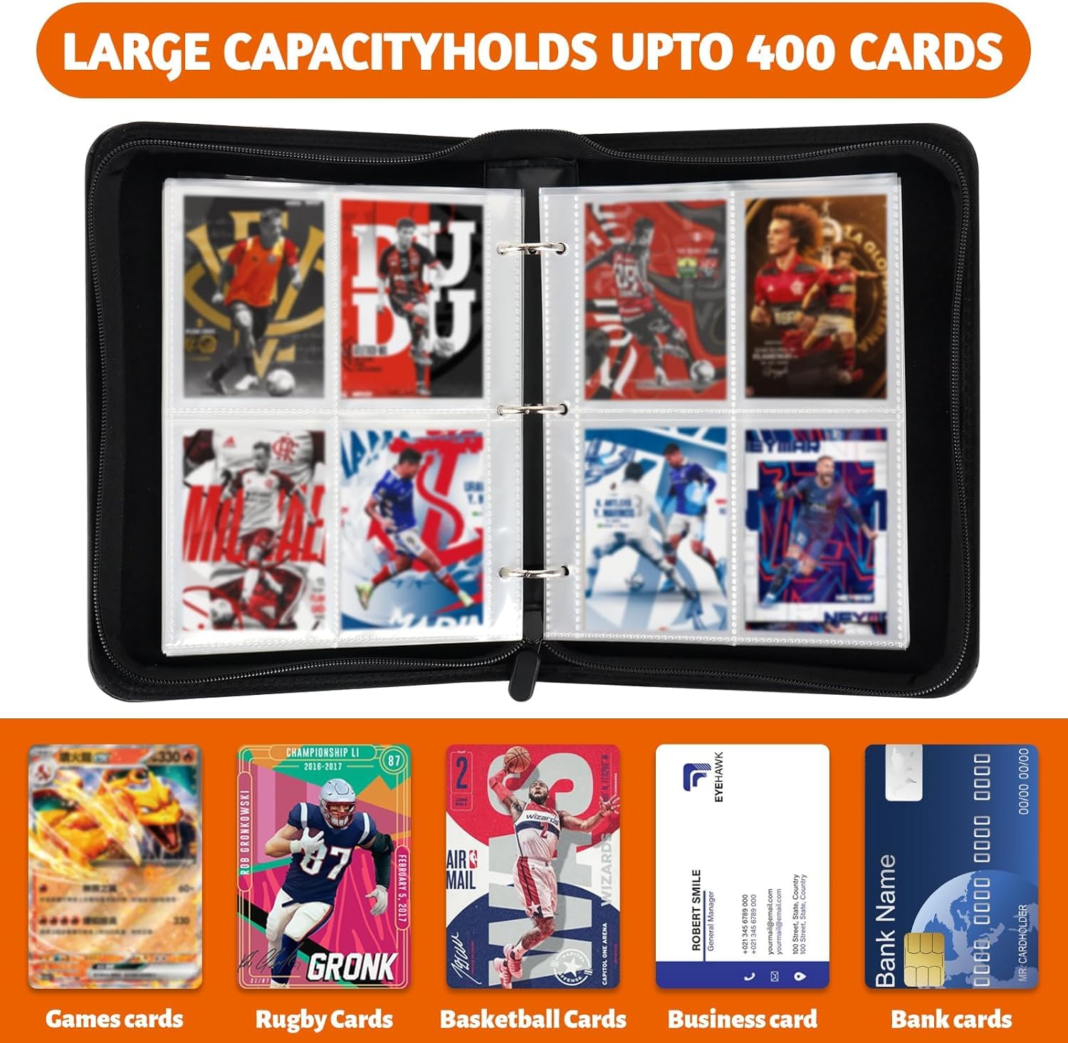 DAJASD Football Card Binder, 4 Pocket Football Card Holder with 60 Removable Sleeves Fits 400 Sport Cards - Image 2