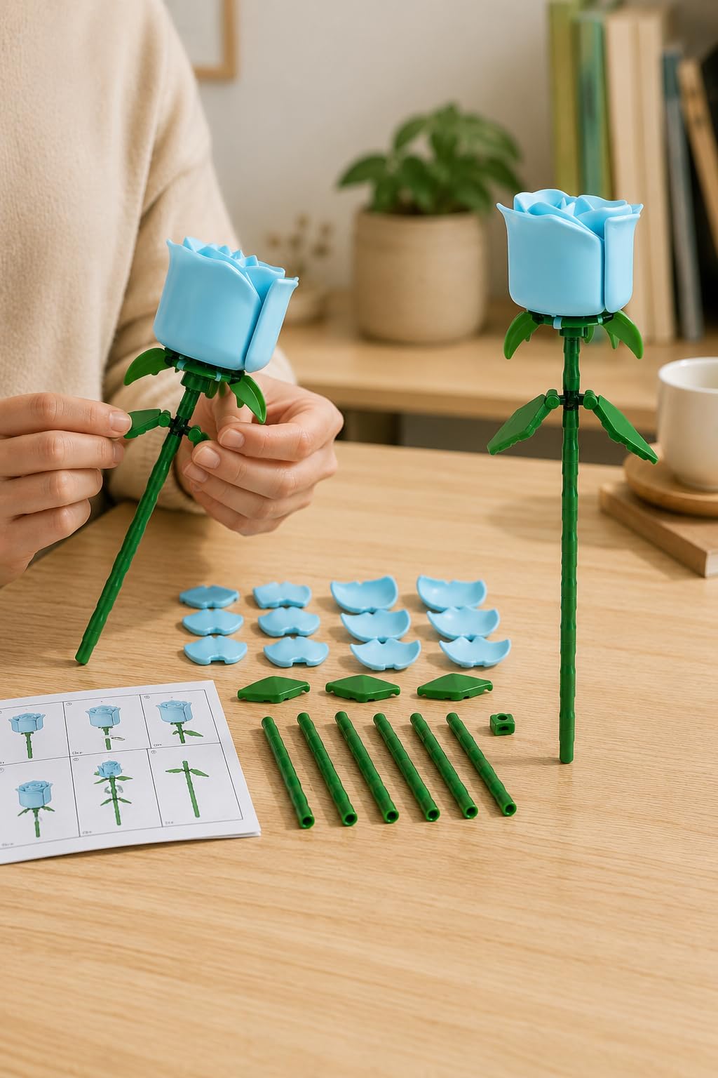 Rosas Eternas Bloques de Construcción Pack 2 - Flores Rojas para Montar DIY - Kit Manualidades Adultos - Regalo Mujer y Hombre San Valentín, Aniversario y Cumpleaños - Compatible con Rosas Lego Flores