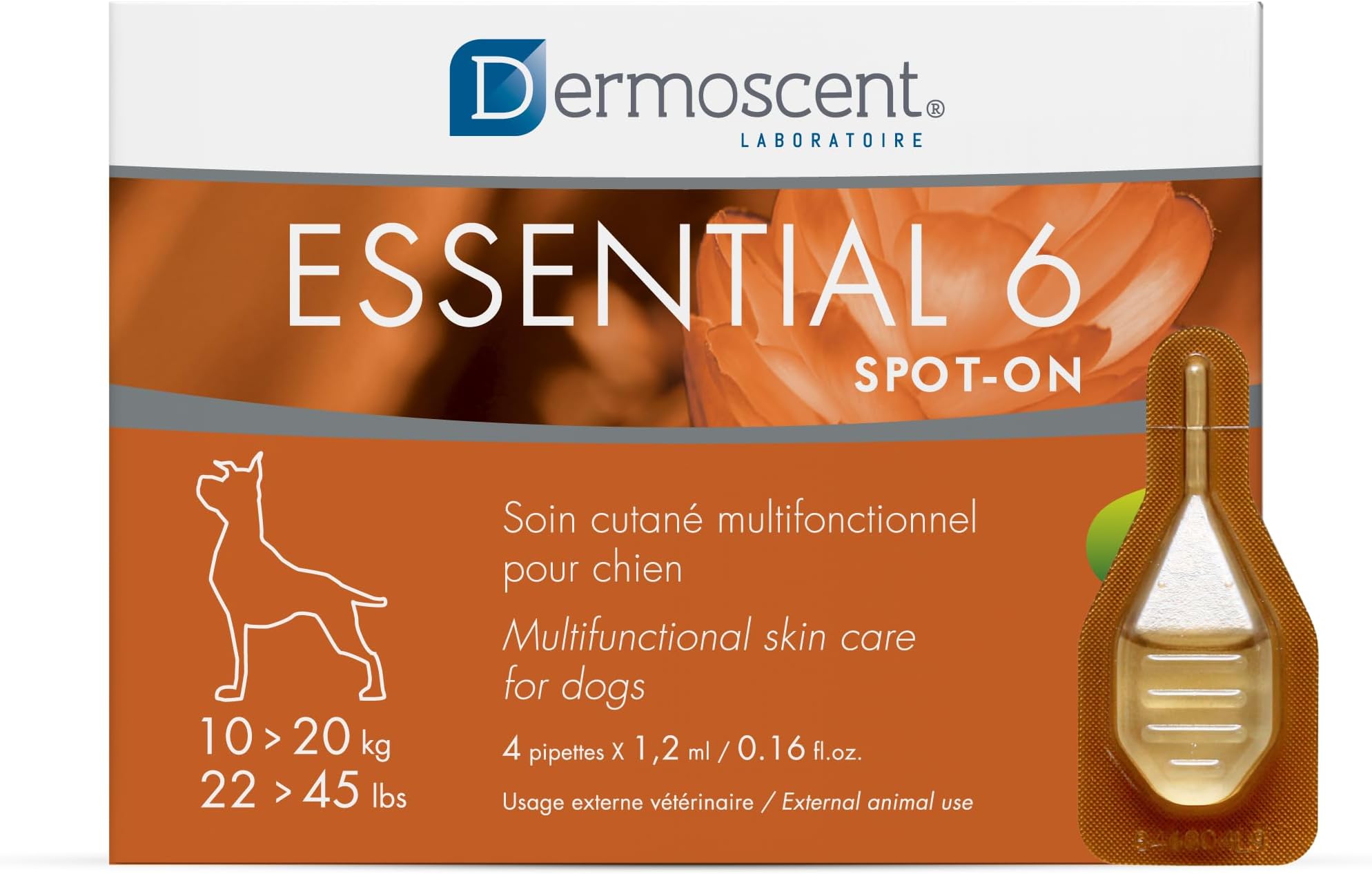 Essential 6 Spot-On Skin Care for Small Dogs Up To 22 lbs, 4 Tubes