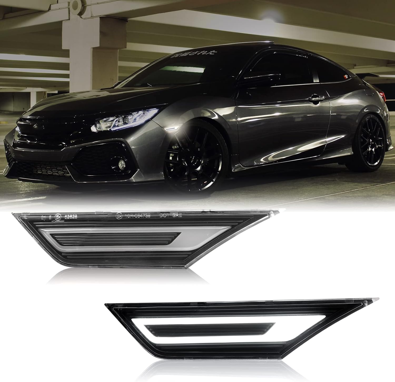 LED Side Marker Light Replacement for Civic (10th Gen) Coupe/Hatchback/Sedan 2016-2021, 2PCS Front Side Position Fender Driving Lamp, Clear Lens