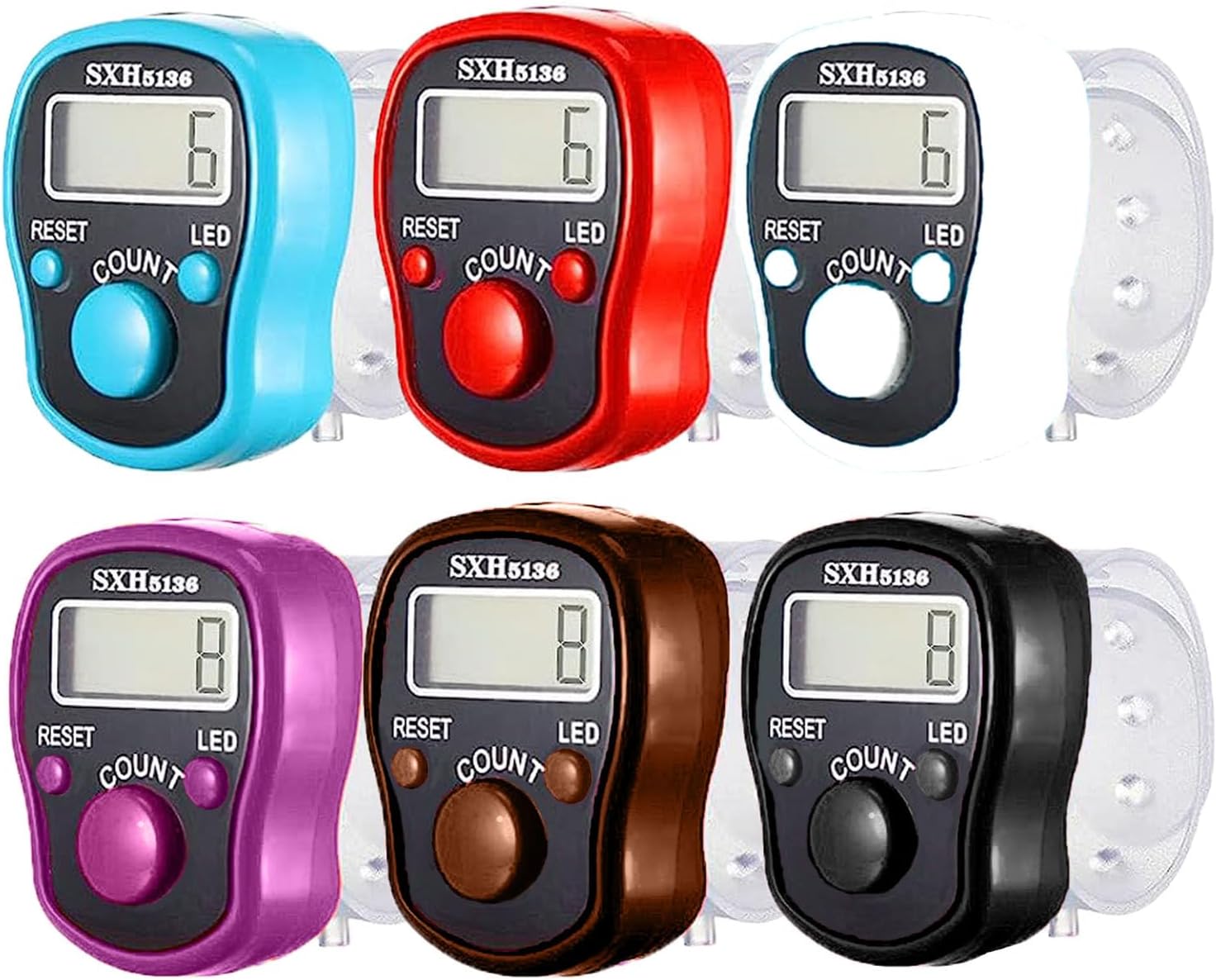Electronic Finger Counter, 6 Pack Digital Tally Counter Clicker with Led, Resettable 5 LCD Digit Display Tasbeeh Tasbih Hand Tally Counter Counting for Muslims Pray, Golf,Goods Counting,Lap