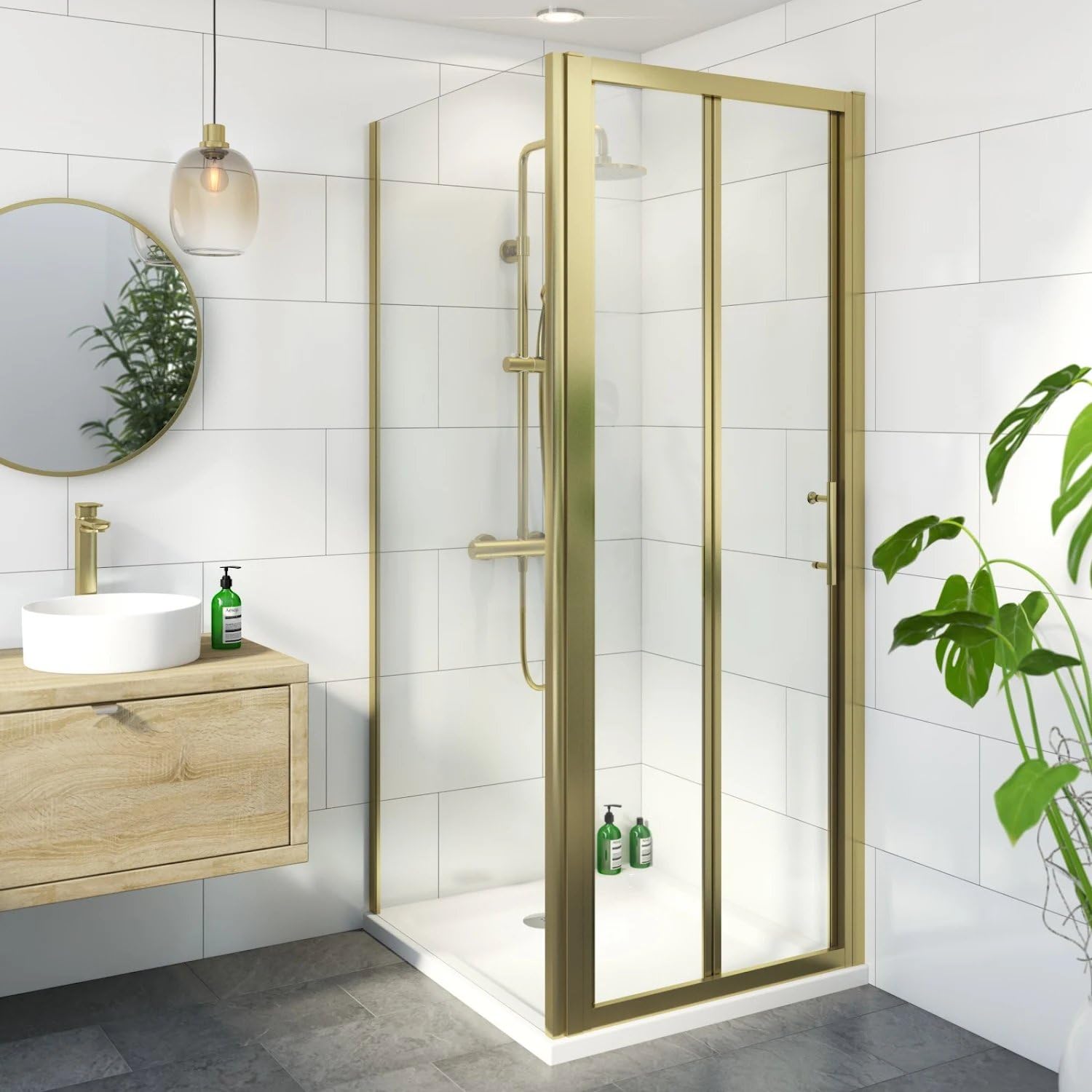 Luxura Brushed Brass Luxura® 760 X 760Mm Bifold Folding Shower Enclosure Door Screen For Wet Room Cubicle Enclosures, 6Mm Safety Glass Space Saving, Framed,