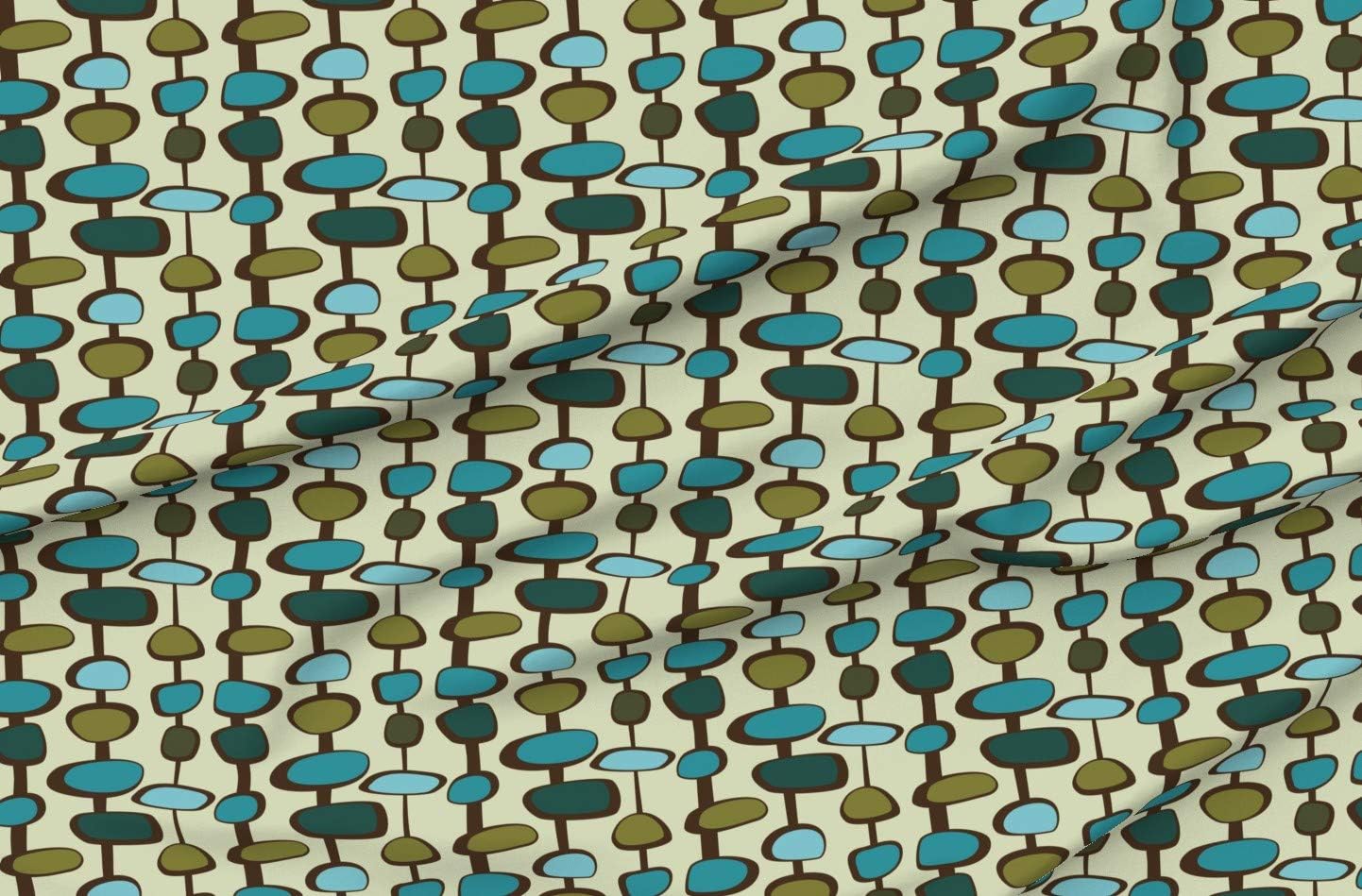 Spoonflower Fabric - Teal Mid Century Retro Vintage 1950S Geometric Blue Green Modern Olive Printed on Denim Fabric by The Yard - Bottomweight Apparel Home Decor Upholstery